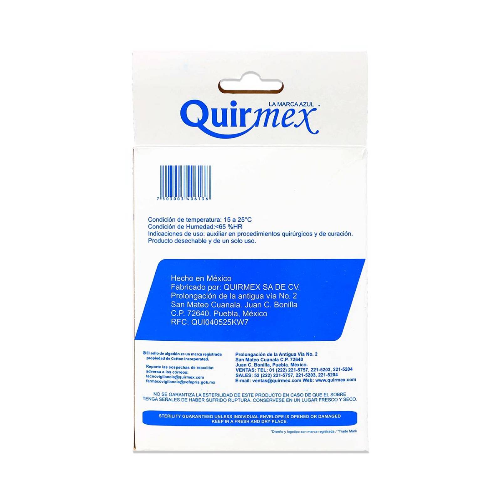 Gasa Quirmex Esterilizada 7.5 Cm X 5 Cm, Caja Con 100 Gasas 