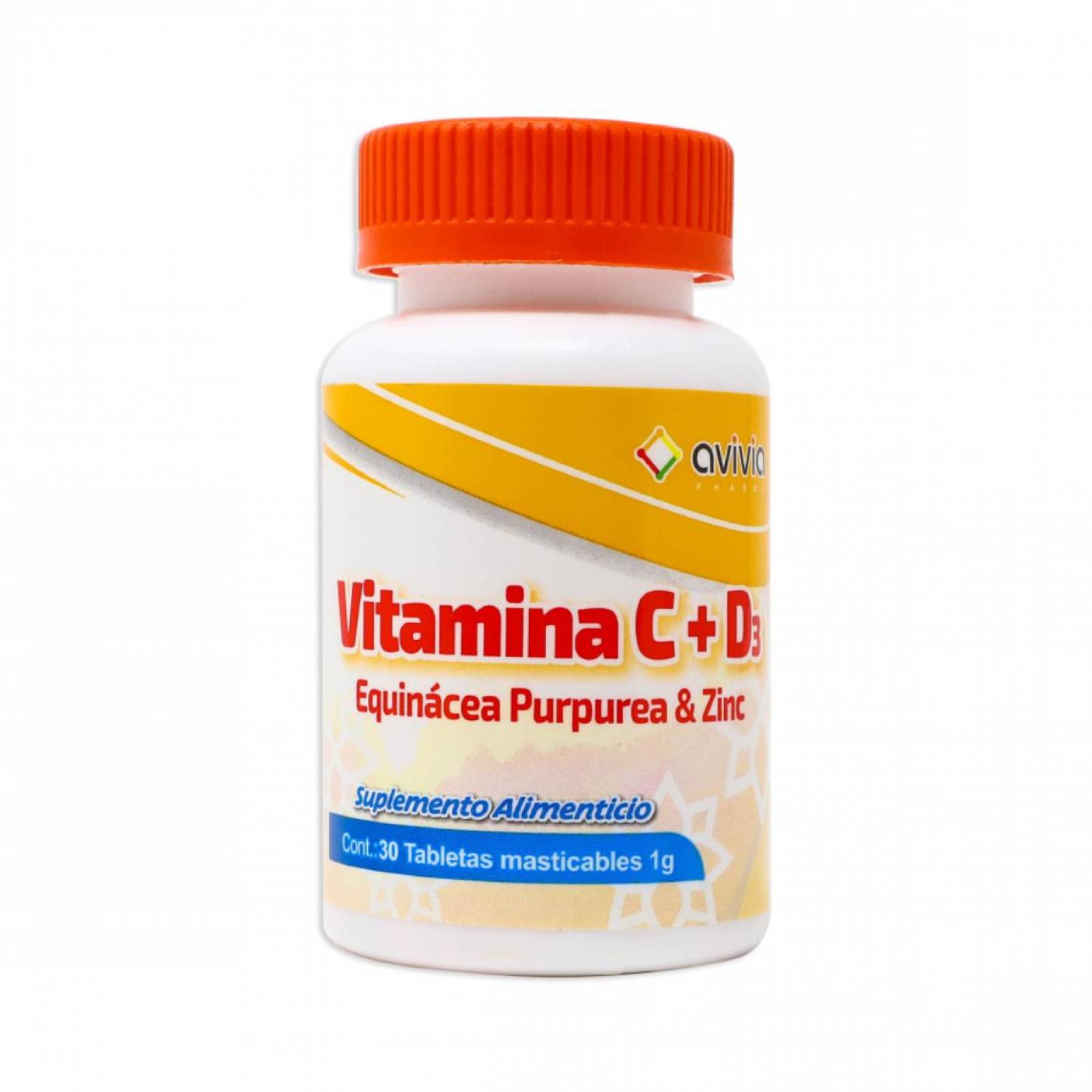 Suplemento Alimenticio Avivia Vitamina C + D3 Equinacea Purpurea & Zinc 30 Tabletas Masticables 1Gr 