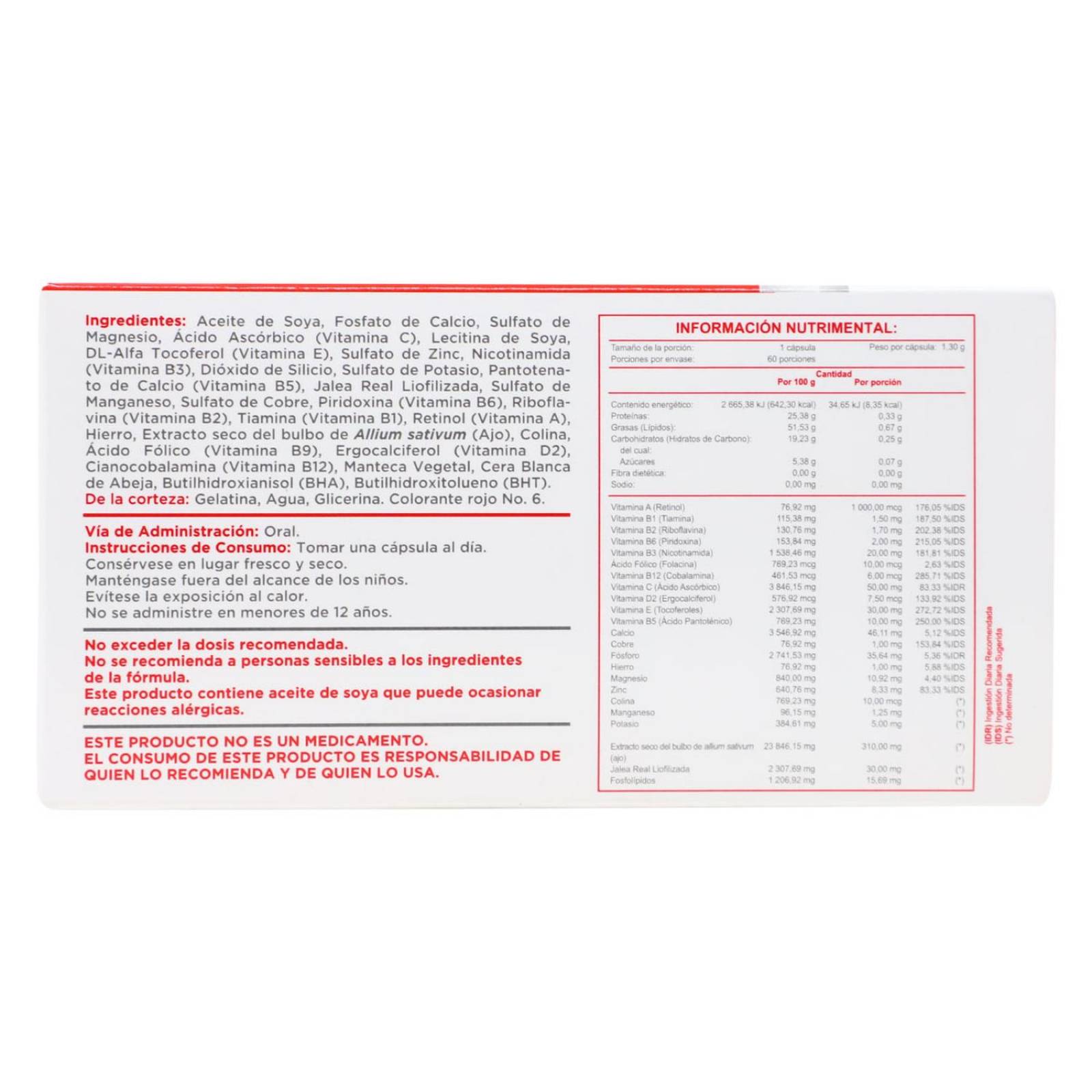 ROCA VIT 50 CAPS + 10 CAPS GRATIS, VITAMINAS Y MINERALES JALEA REAL, EXTRACTO SECO DE AJO Y COLINA V 