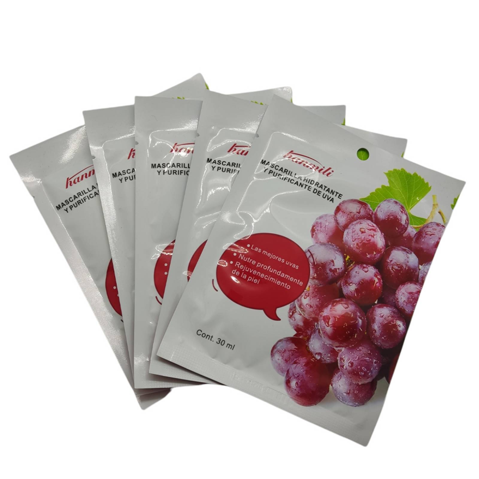 Paquete De 5 Piezas De Mascarilla Facial De Tela De Uva