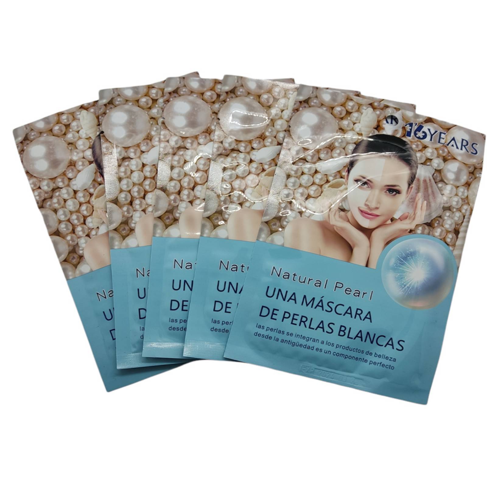 Paquete De 5 Piezas De Mascarilla Facial De Tela De Perlas Blancas
