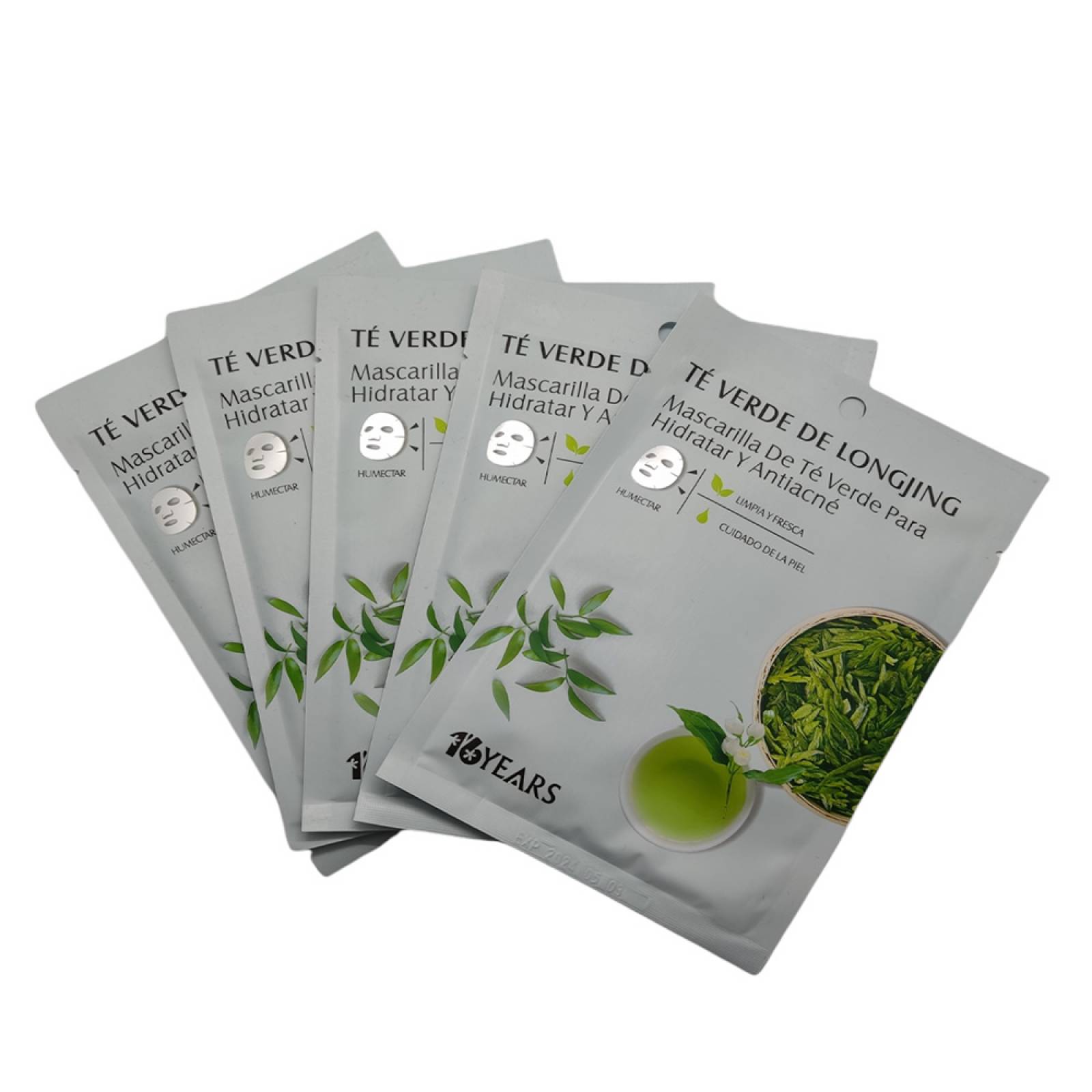 Paquete De 5 Piezas De Mascarilla Facial De Tela De Te Verde