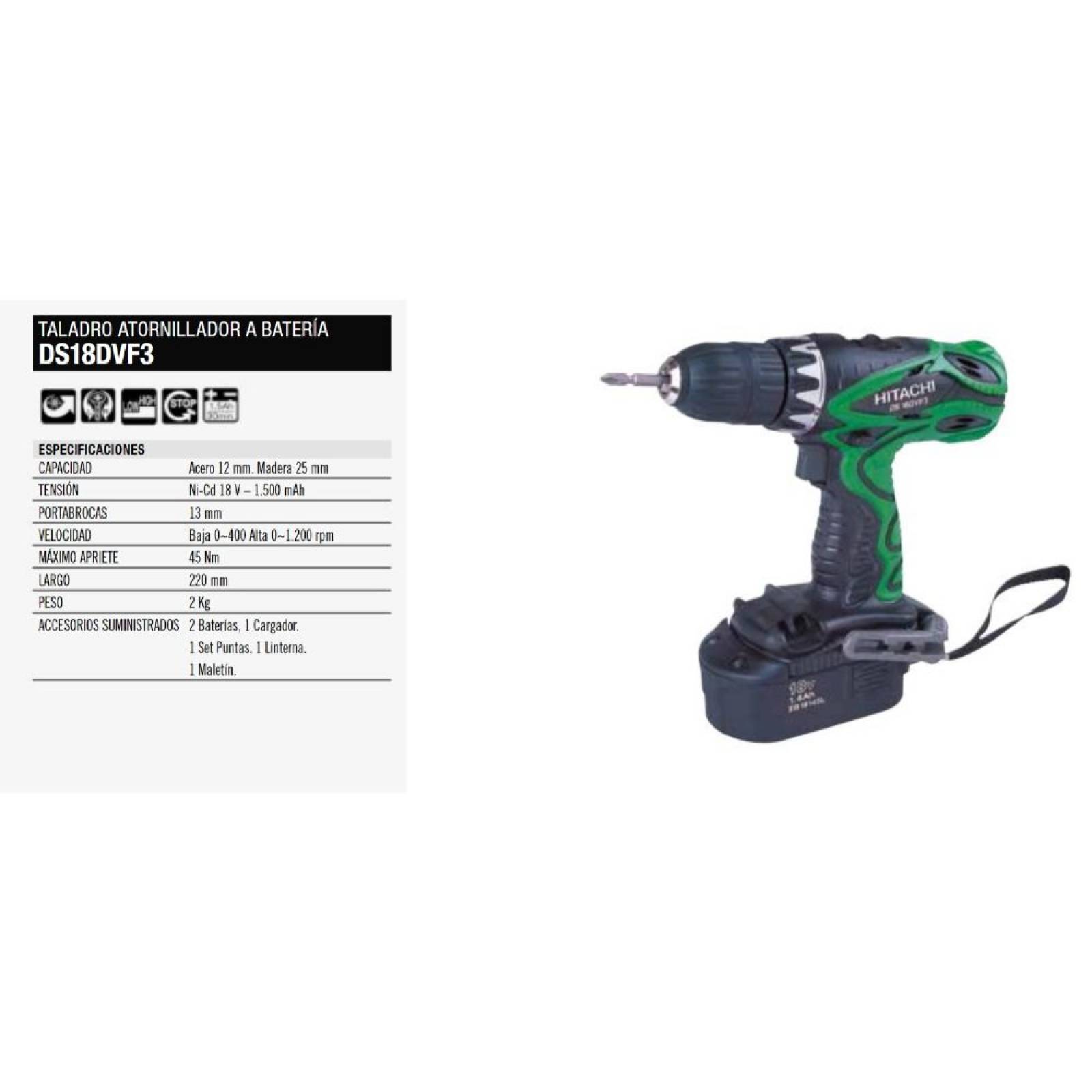 Atornillador Inalámbrico De 1/2 De 18 V Y Linterna Hitachi