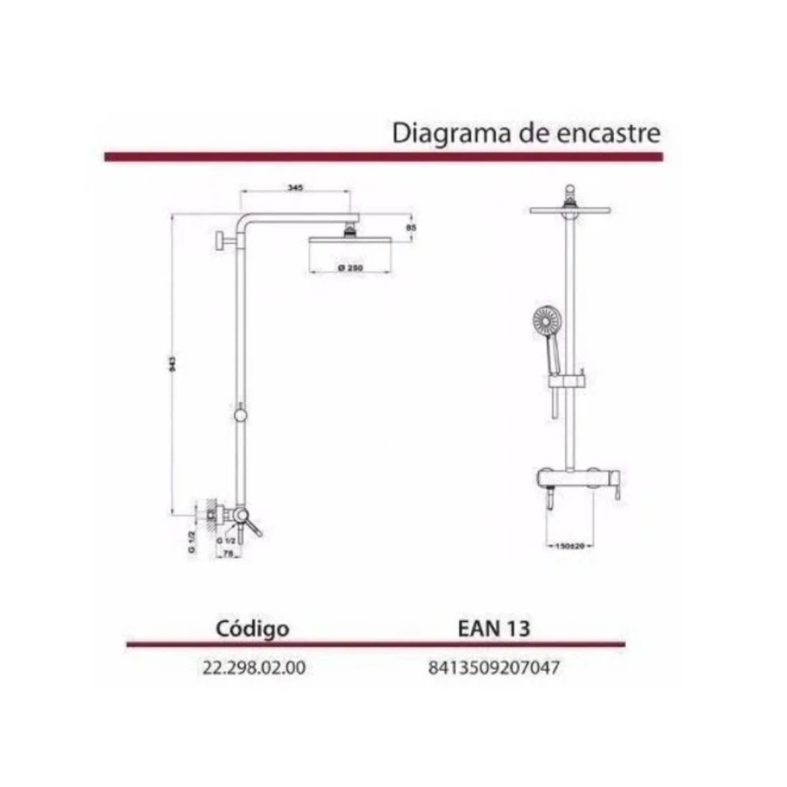 Regadera Sistema Completo Alaior Xl Cromo Teka 22.298.02.00