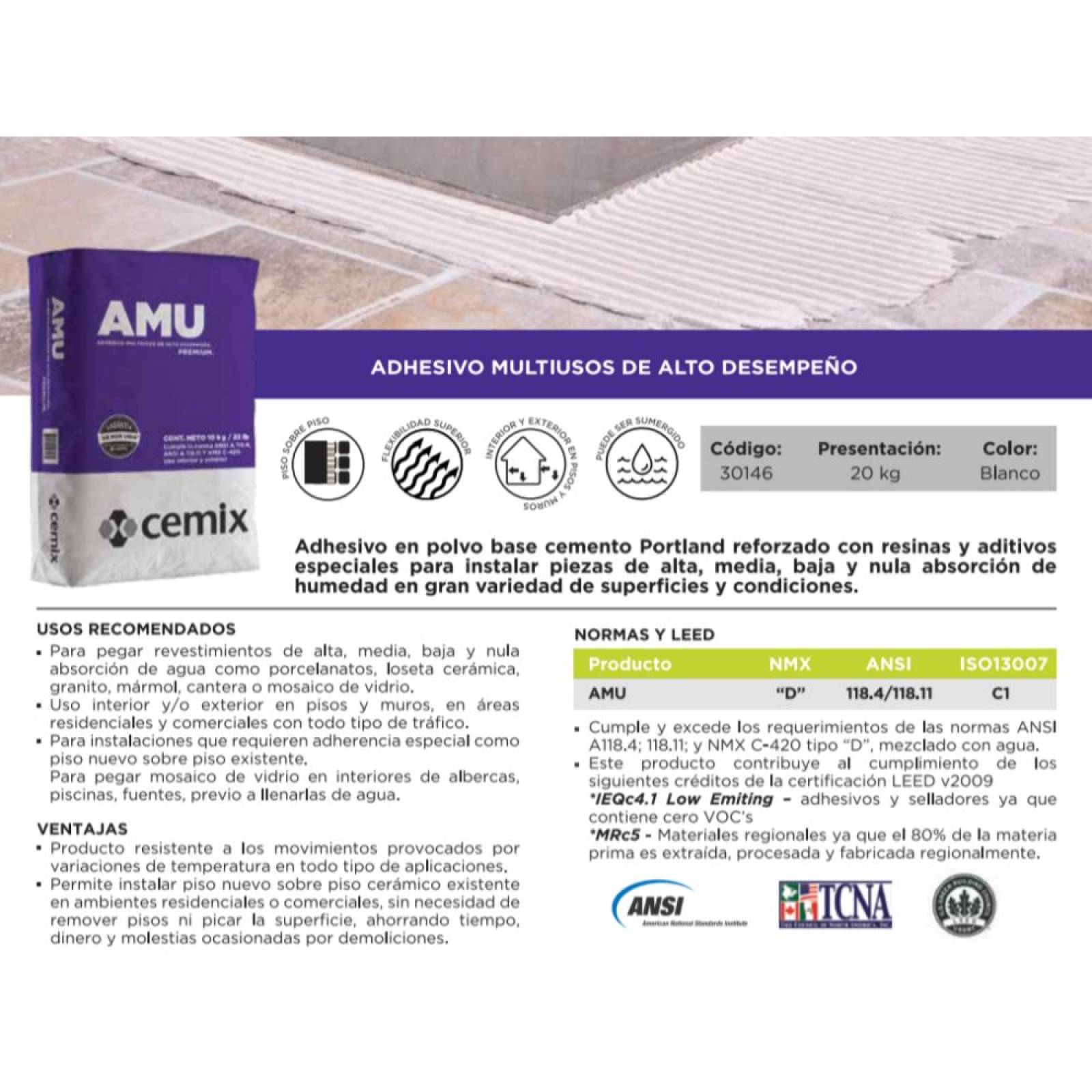 Adhesivo Amu Multiusos Ultra Reforzado Cemix