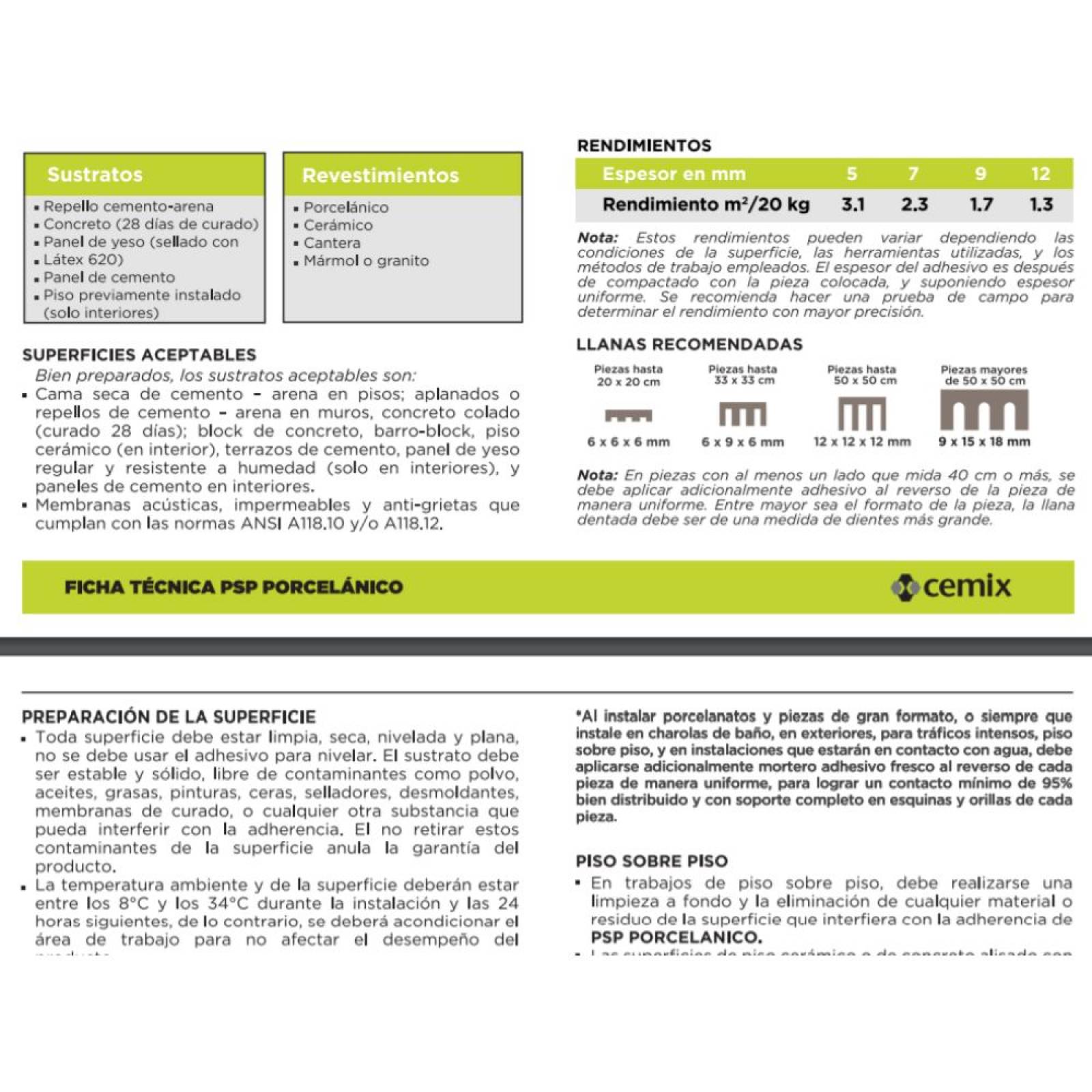 Adhesivo Reforzado Para Porcelanato Psp Cemix 20 Kg