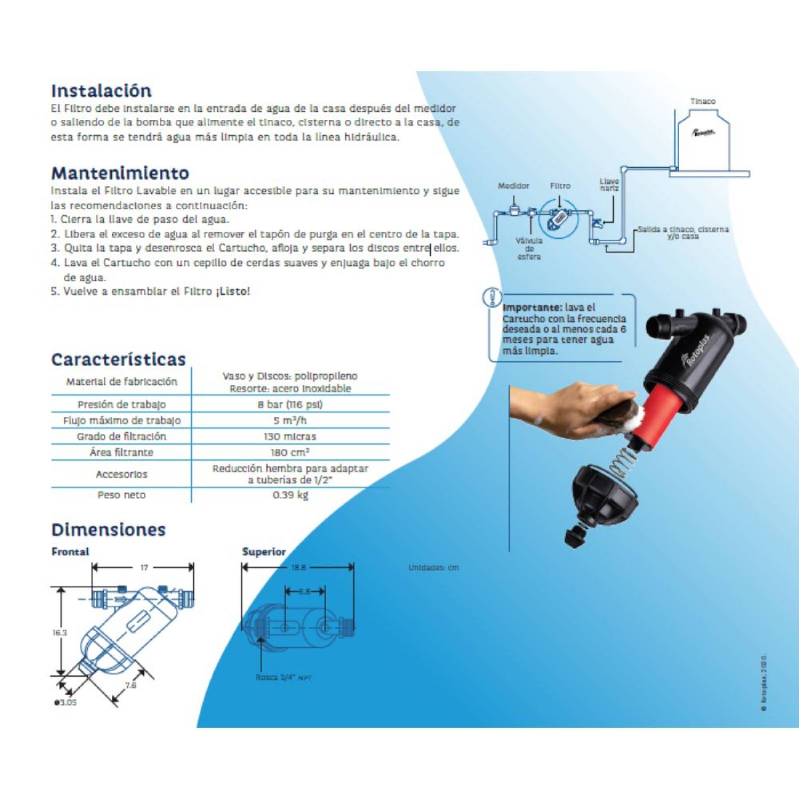 Filtro De Agua De Discos Lavables Rotoplas 300427