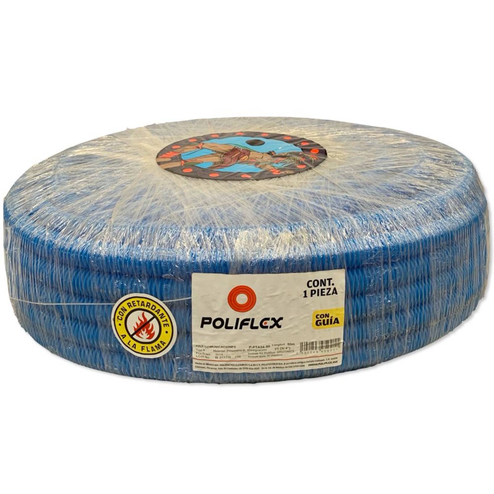 Poliflex Azul De 3/4 Rollo 50 Metros Con Guía (flex-021)