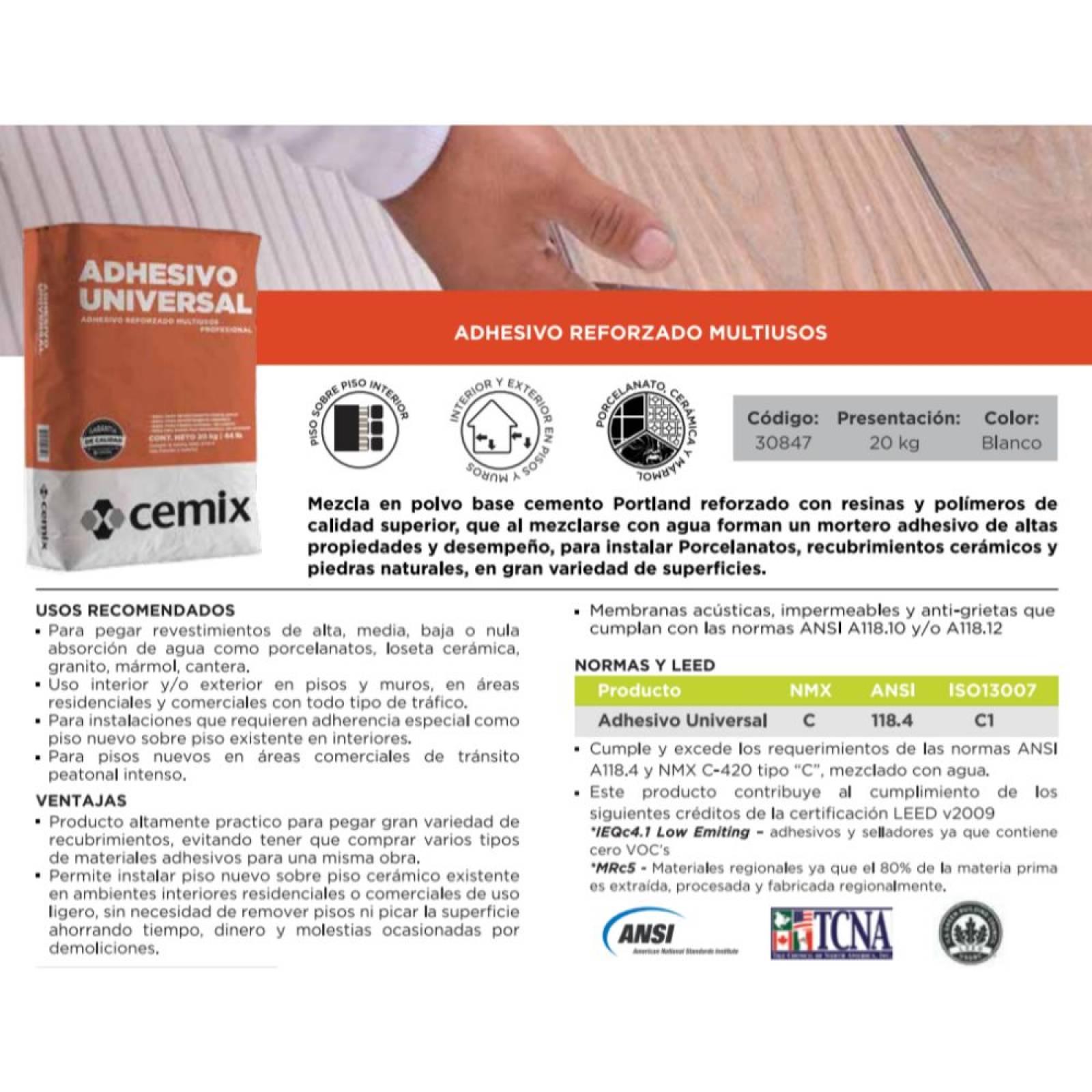 Adhesivo Universal Blanco Cemix 20 Kg