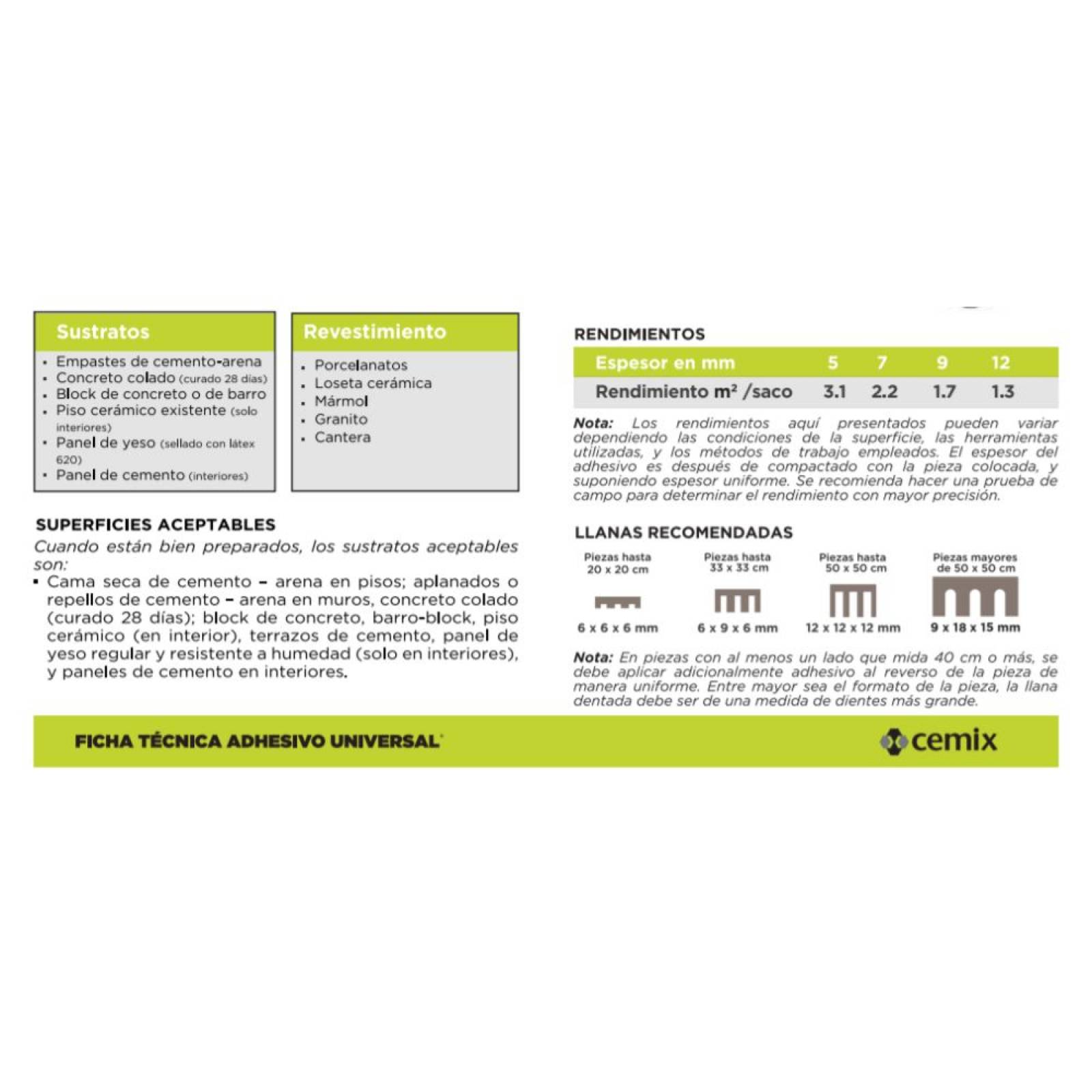 Adhesivo Universal Blanco Cemix 20 Kg