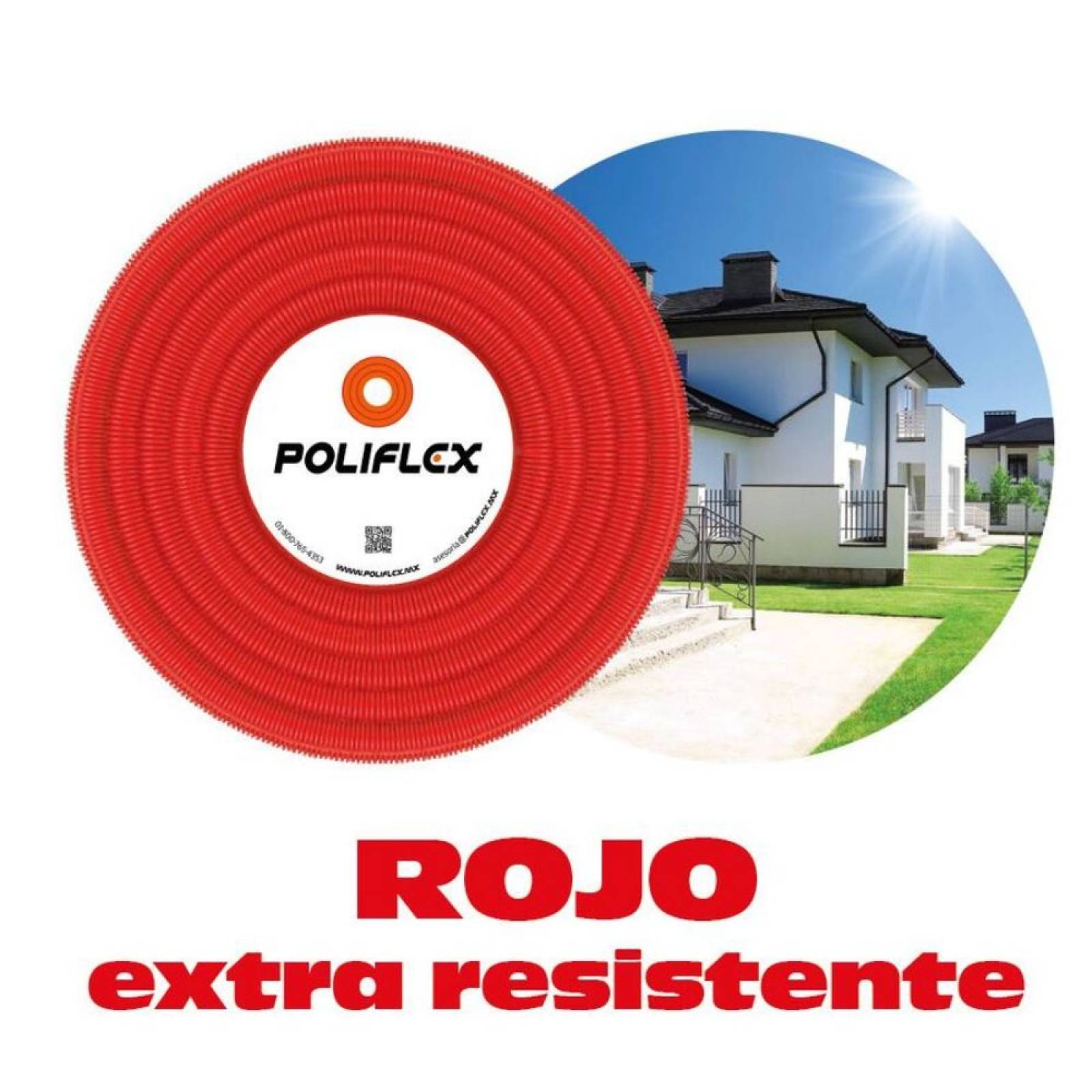 Poliflex Rojo Ref. De 1 PuLG Rollo 50 Metros Con Guía