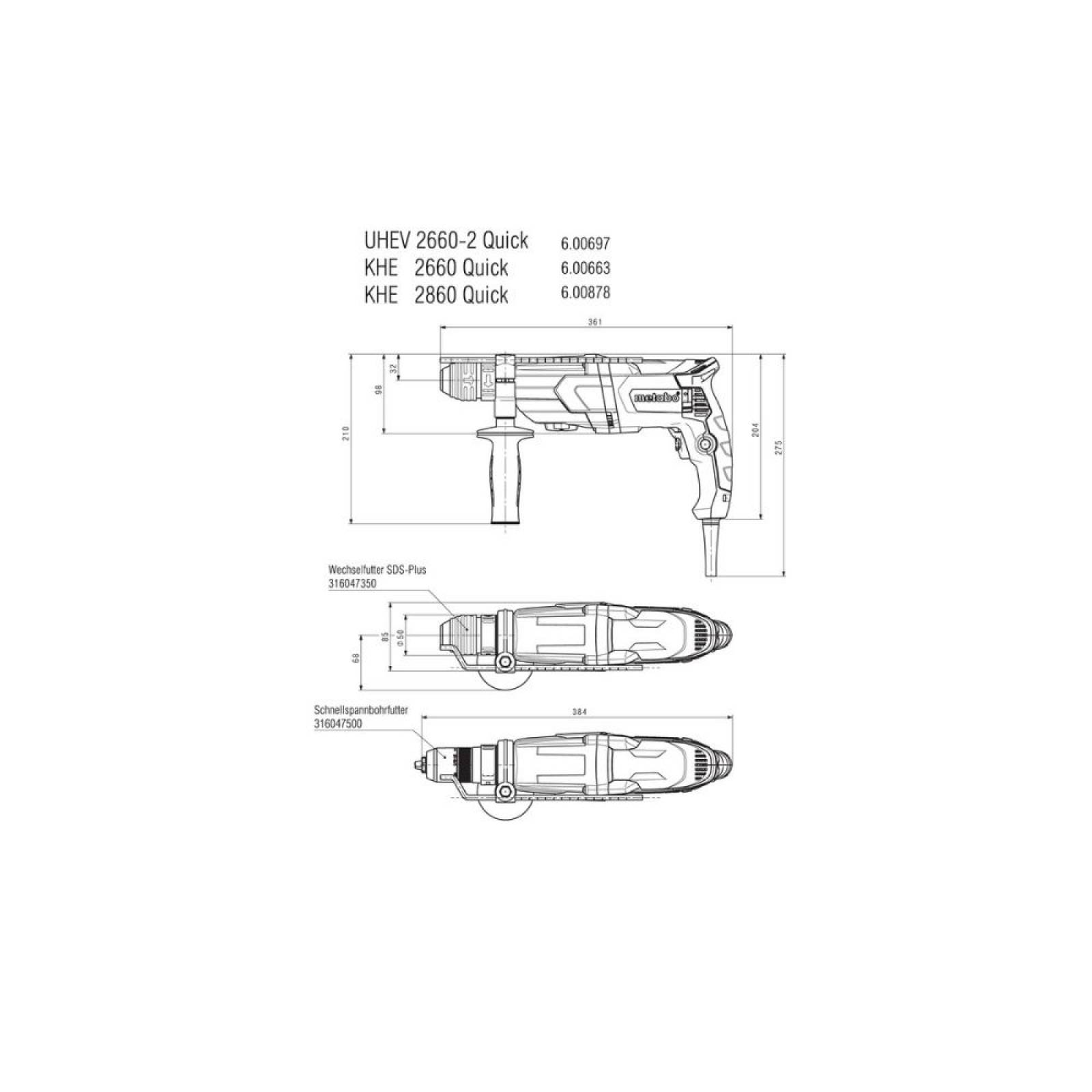 Rotomartillo 3 Modos Sds Plus 880w Y Estuche Metabo Khe2860