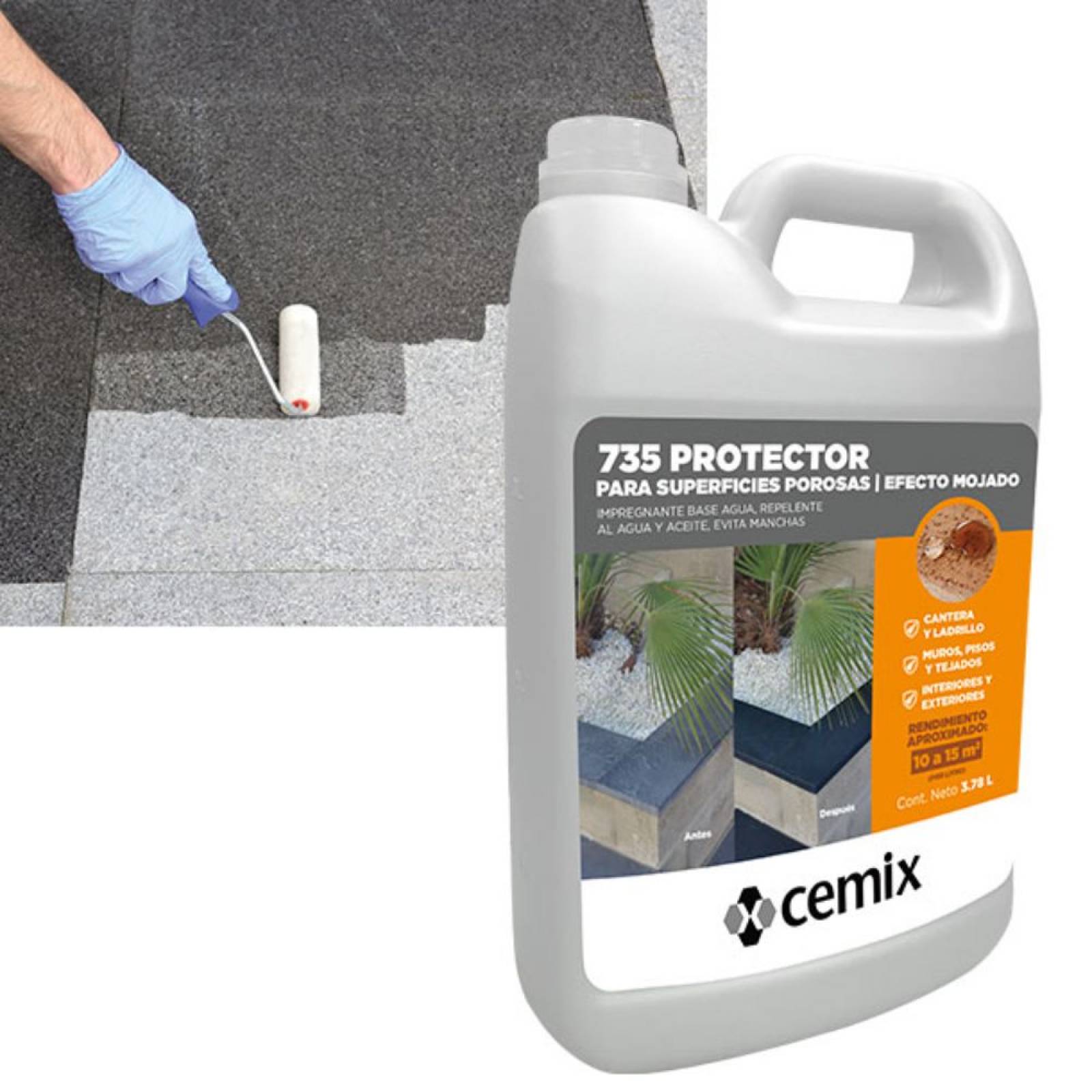 Protector Superficie Porosa 735 Efecto Mojado 1 Galon Cemix