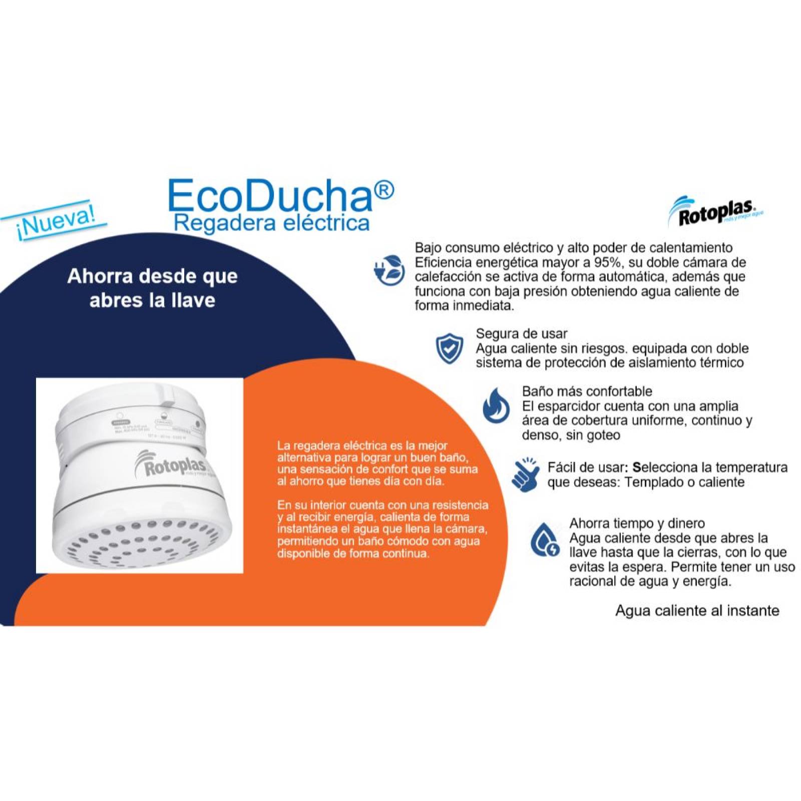 Regadera Eléctrica Ecoducha 5000w Rotoplas 310841