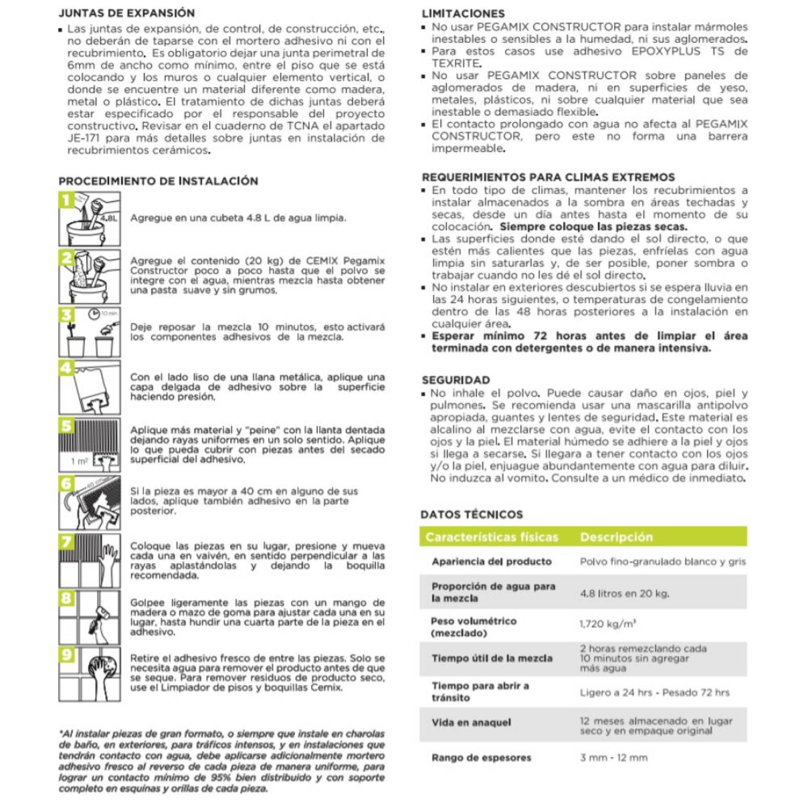 Adhesivo Pegamix Constructor Blanco Cemix 20 Kg