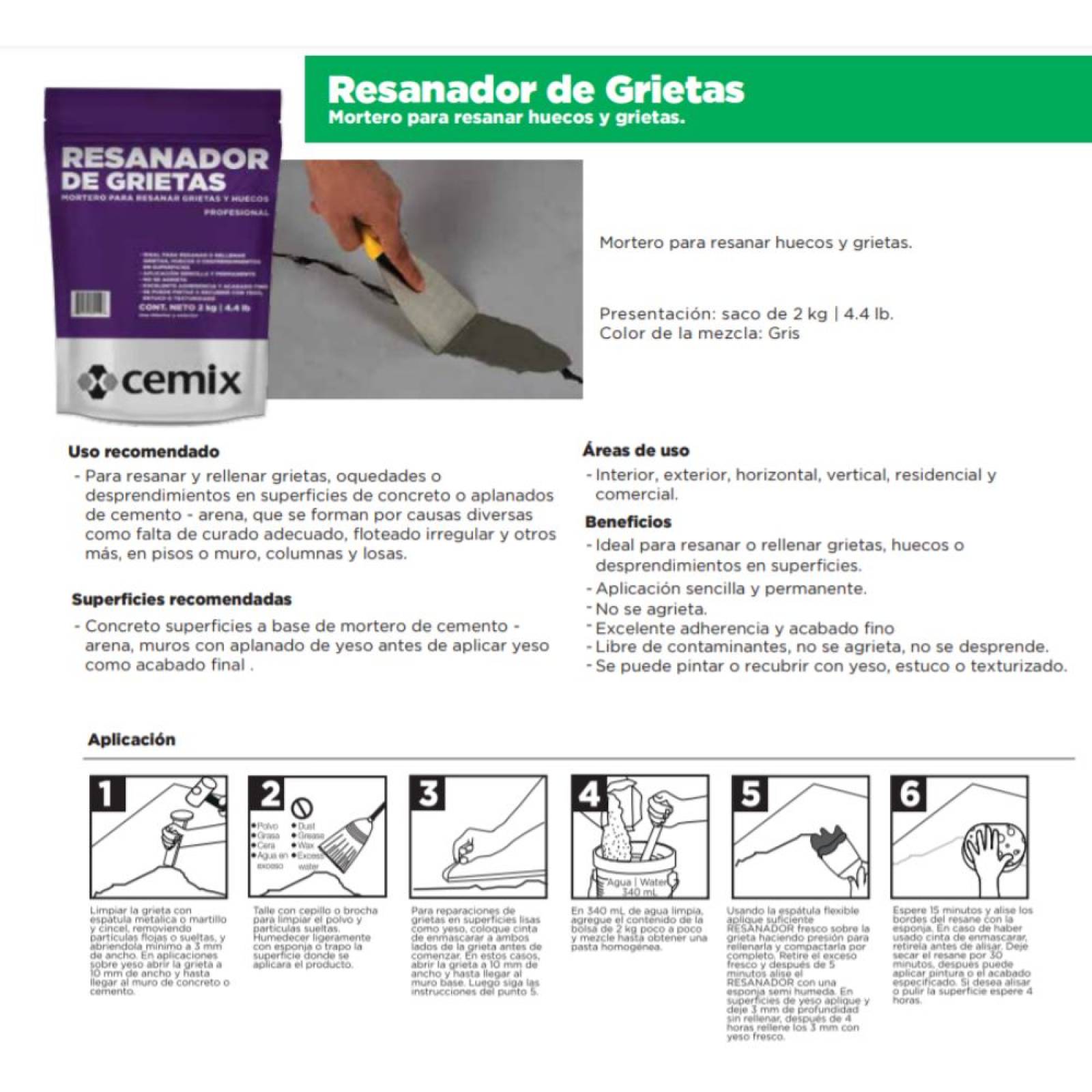 Resanador Para Grietas Tecnología Cemix 2kg. (ade-013)