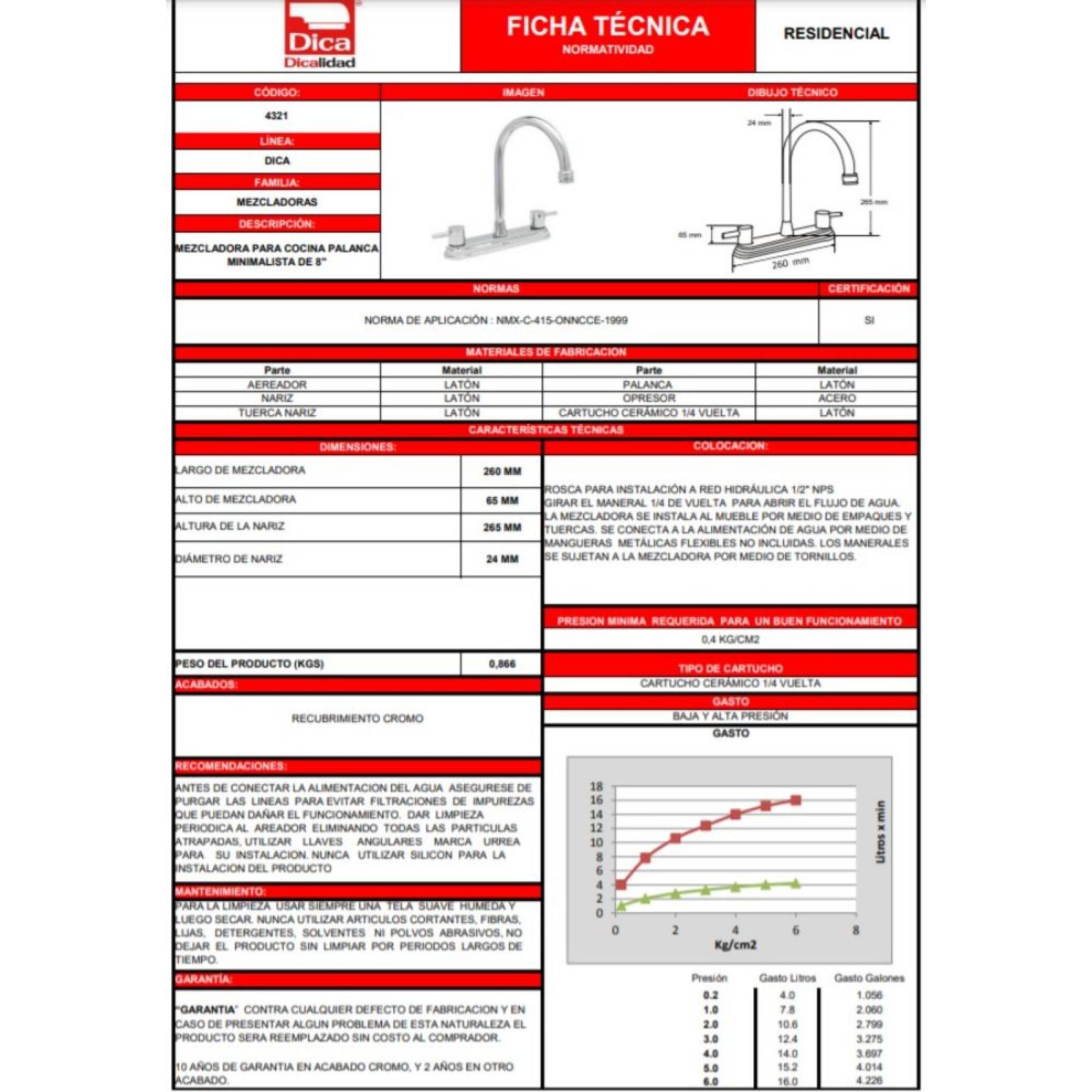 Mezcladora para fregadero dica 4323 hot sale