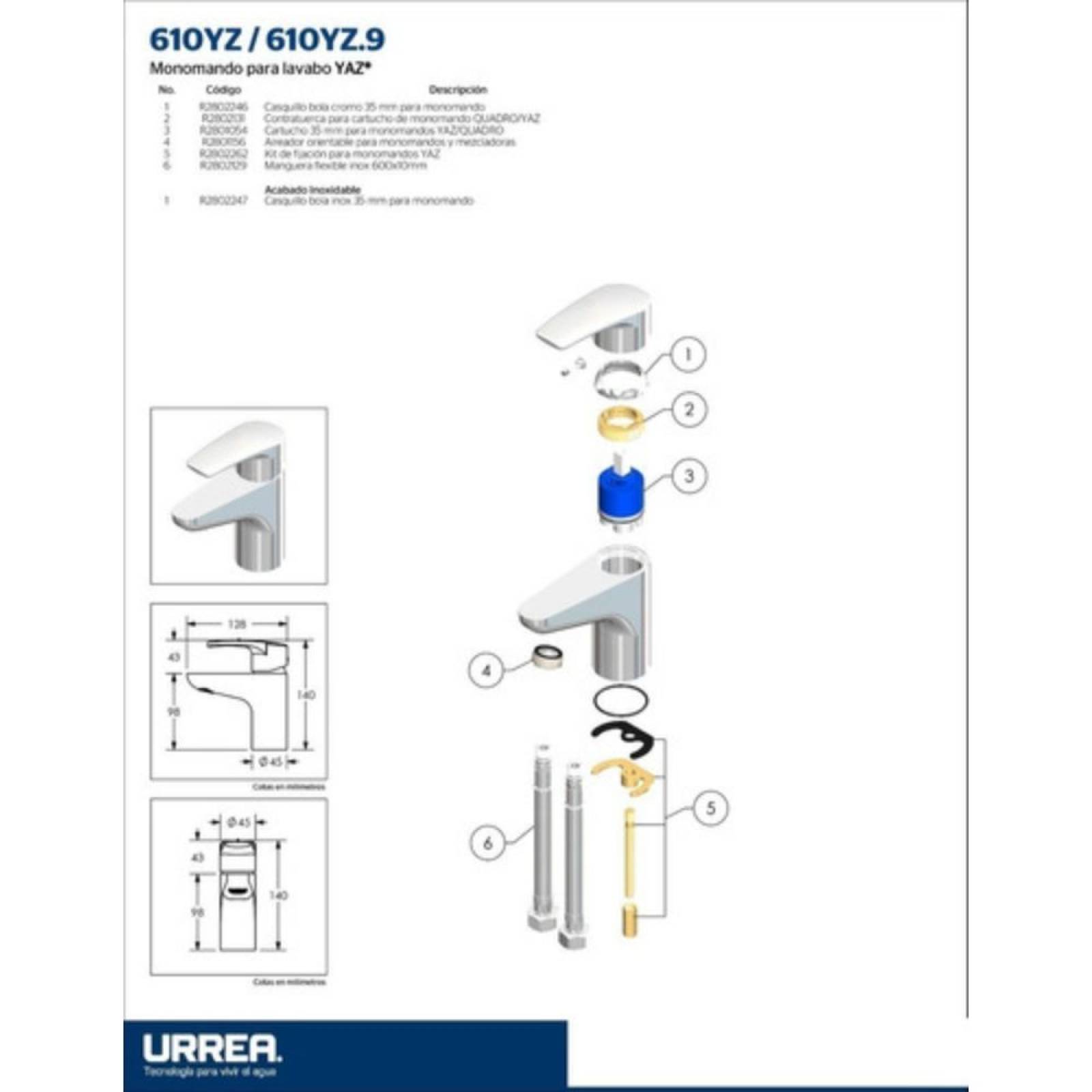 Monomando Lavabo Cromo Yaz Urrea (610yz)
