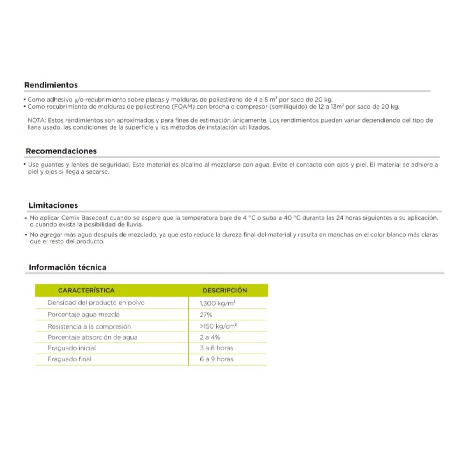 Adhesivo Basecoat Blanco Cemix