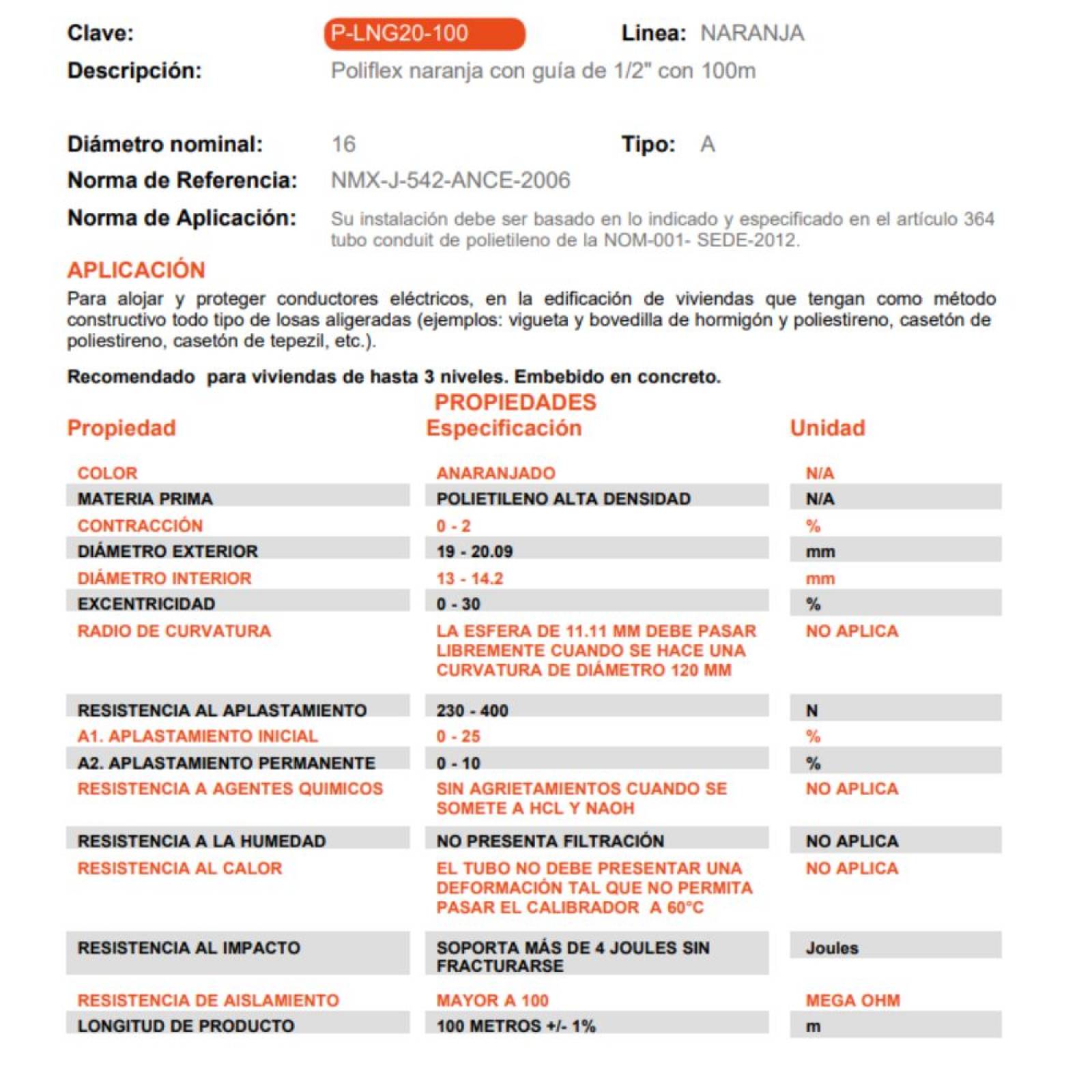 Poliflex Naranja De 1/2 Rollo 100 M Con Guía