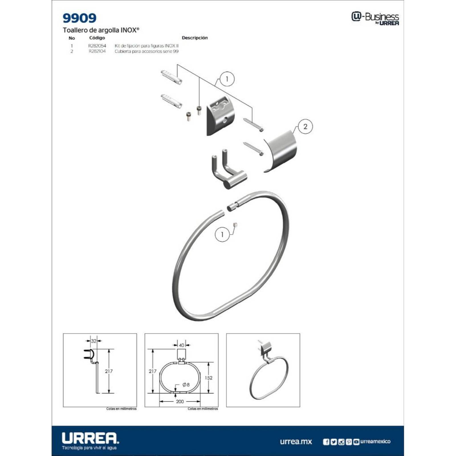 Toallero De Argolla Acero Inoxidable Inox Urrea 9909