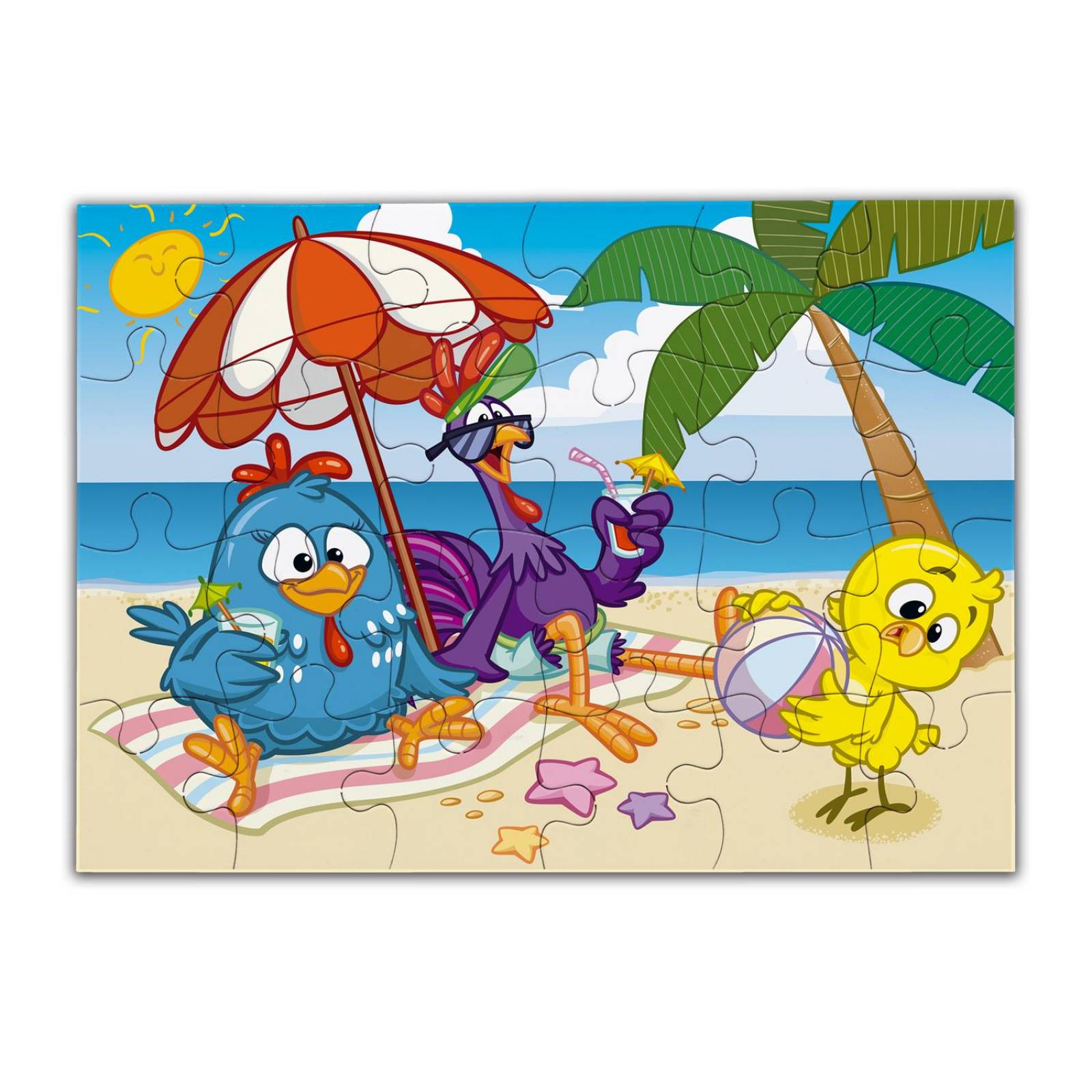 Rompecabezas 2 en 1 Gallina Pintadita Playa 12 y 24 Piezas 