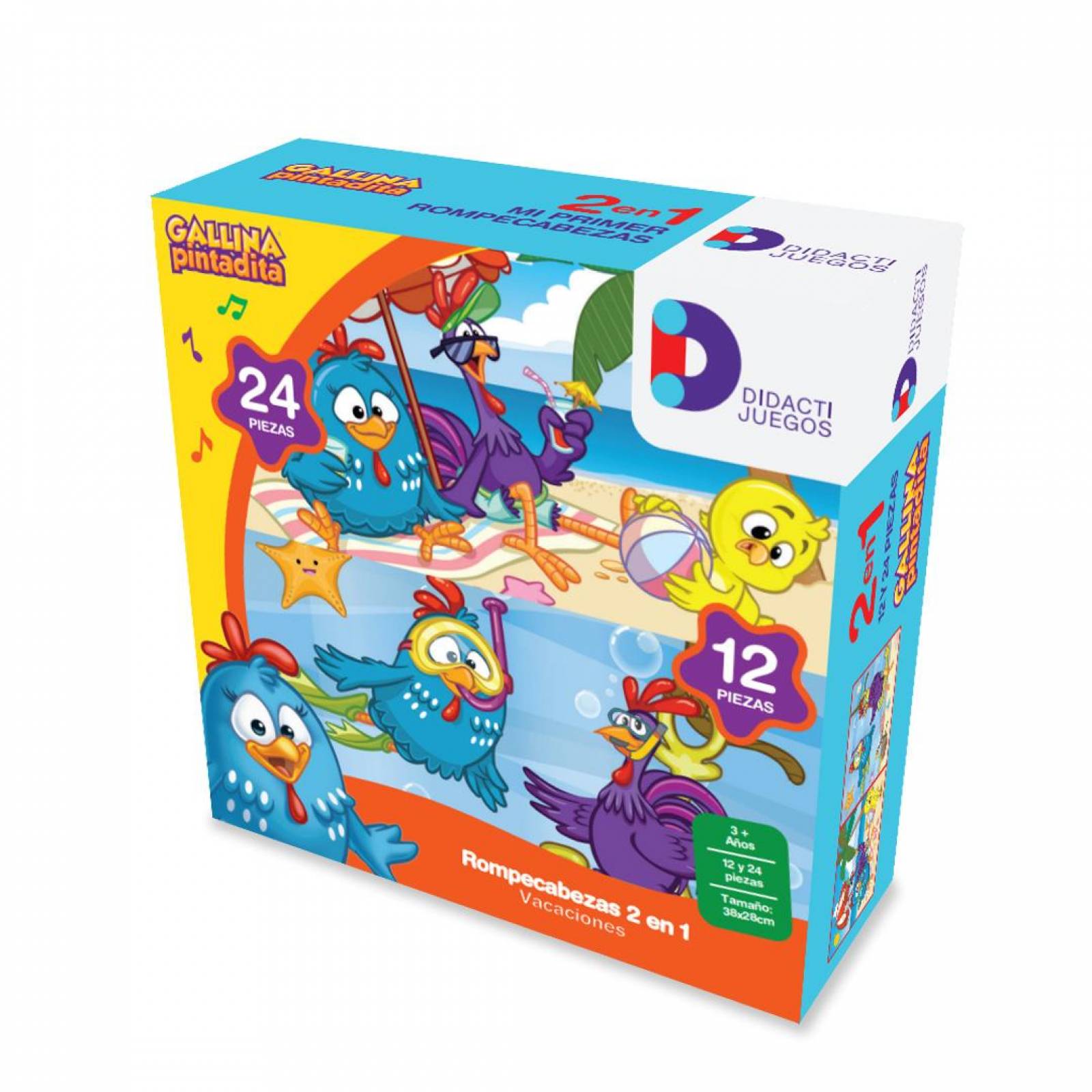 Rompecabezas 2 en 1 Gallina Pintadita Playa 12 y 24 Piezas 