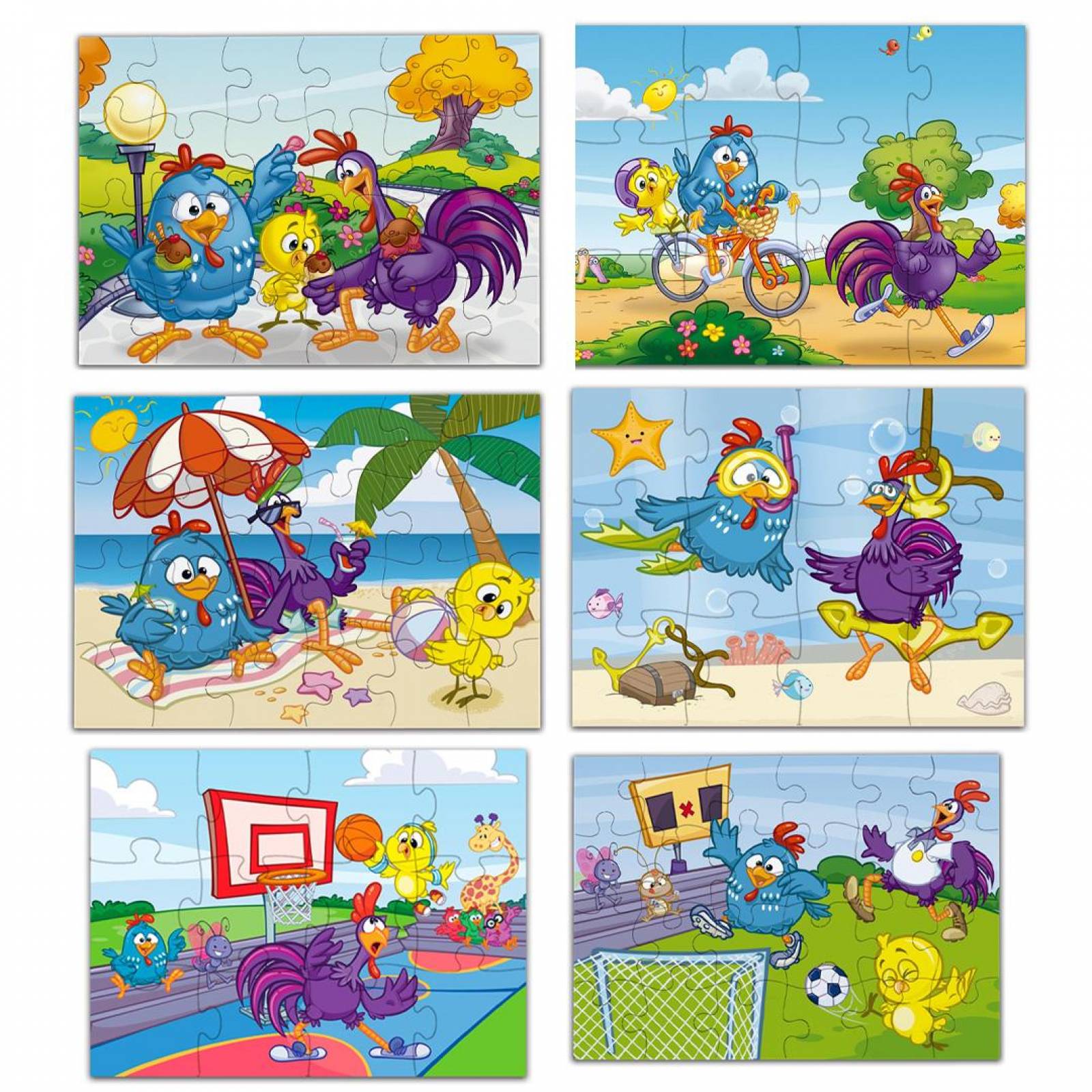 Rompecabezas 2 en 1 Gallina Pintadita Playa 12 y 24 Piezas 