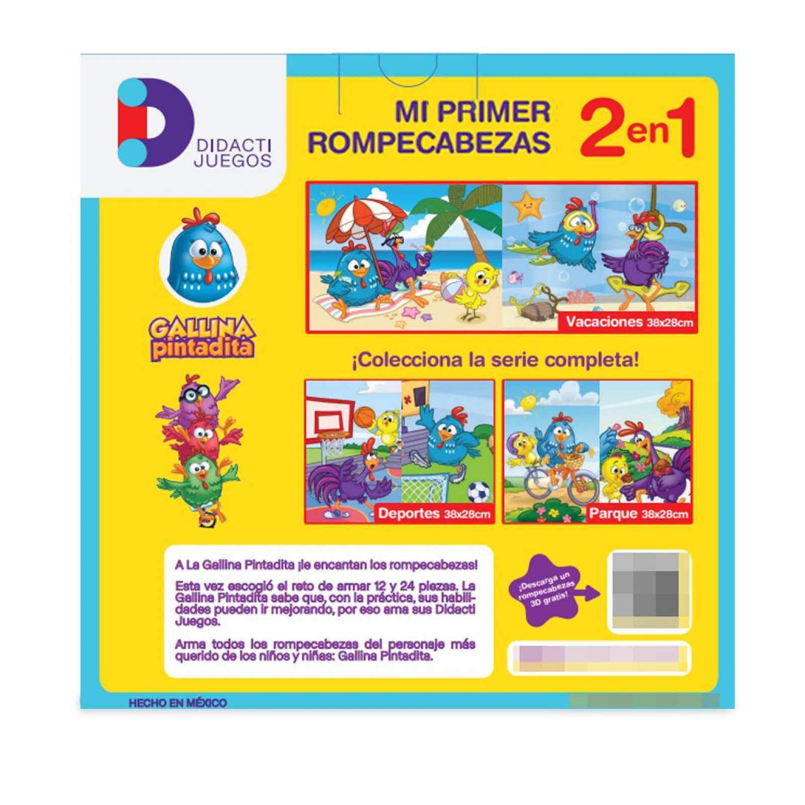 Rompecabezas 2 en 1 Gallina Pintadita Playa 12 y 24 Piezas 