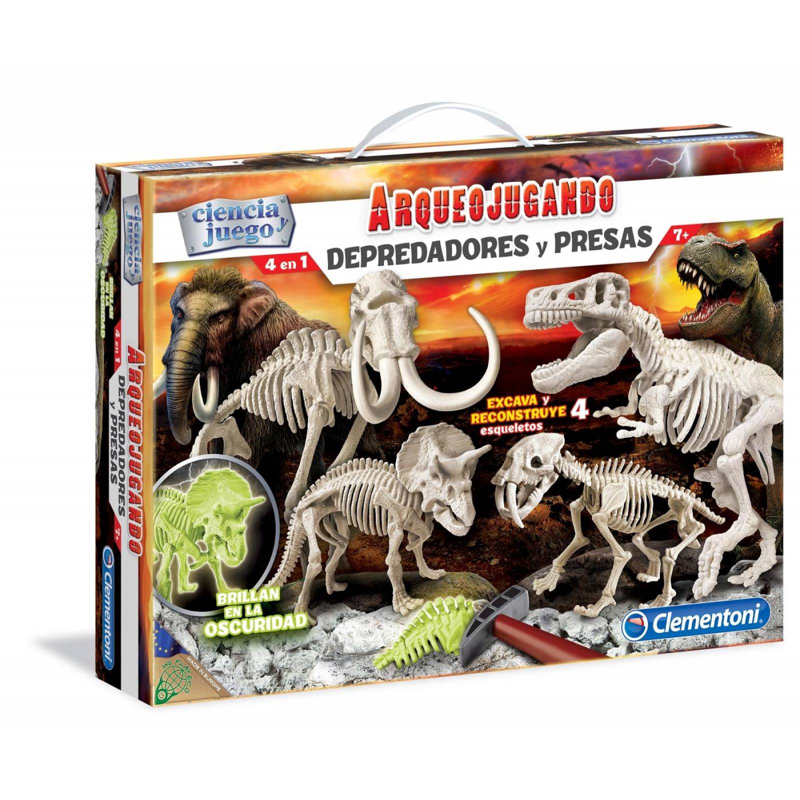 Juego De Excavación 4 En 1 Dinosaurios Fluorescentes- Clementoni 