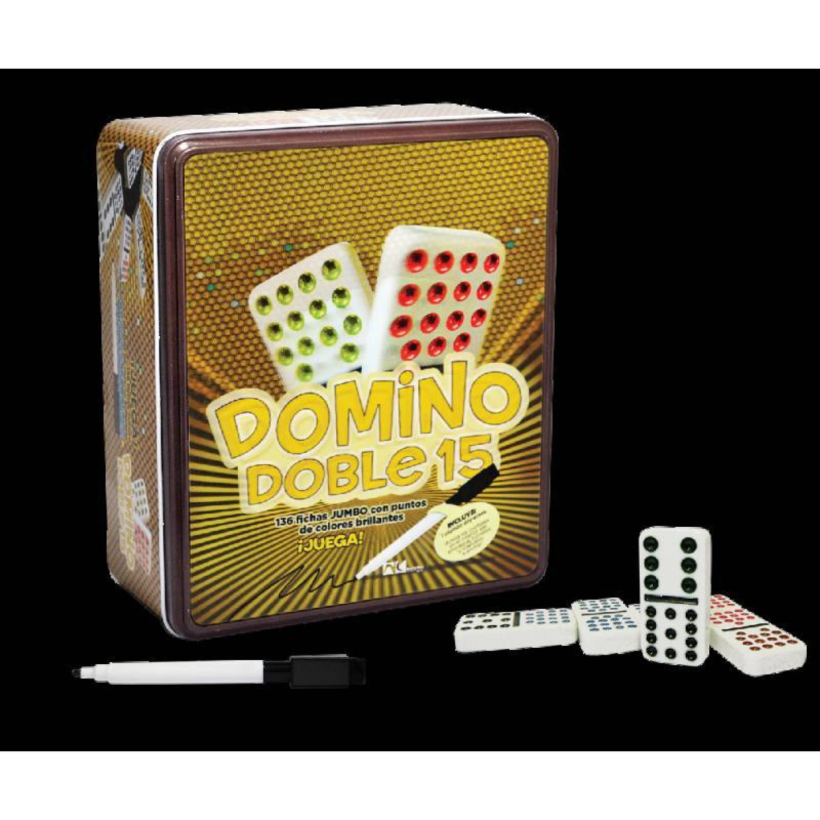 Domino Doble 15 En Caja De Metal, Marcador, Tren 