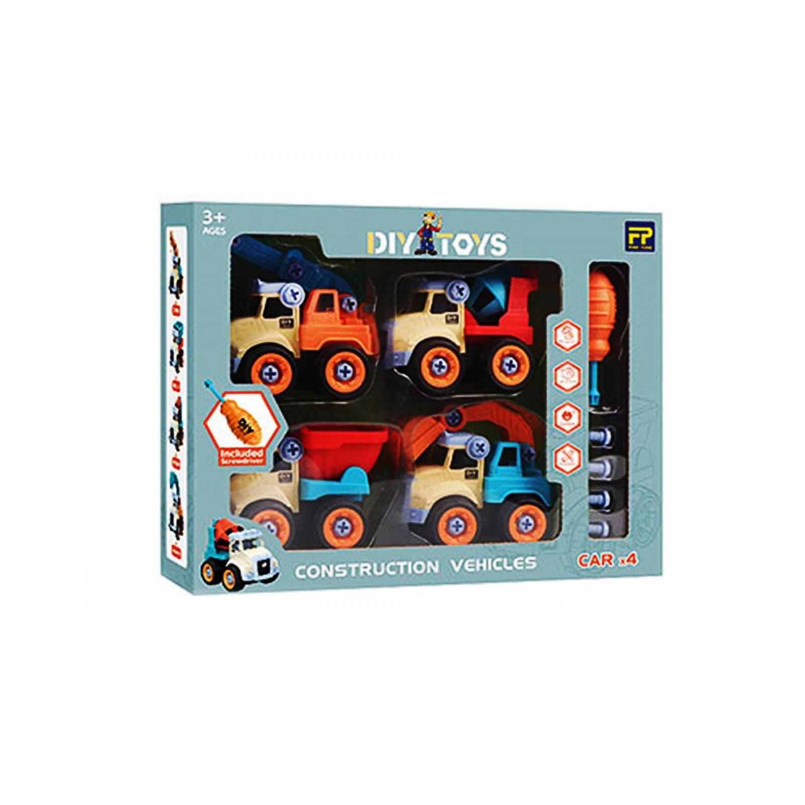 Kit 4 en 1 Vehiculos De Construcción DIY 11 cm altura .