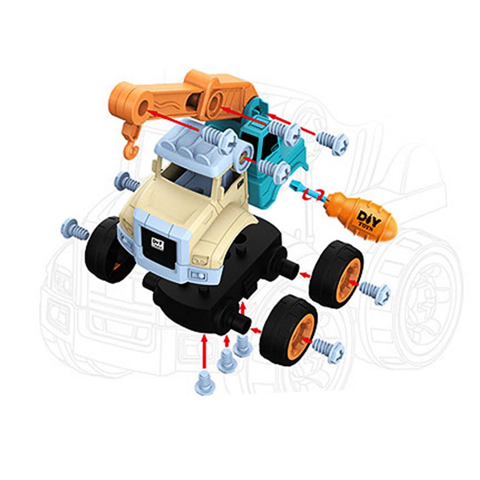 Kit 4 en 1 Vehiculos De Construcción DIY 11 cm altura .