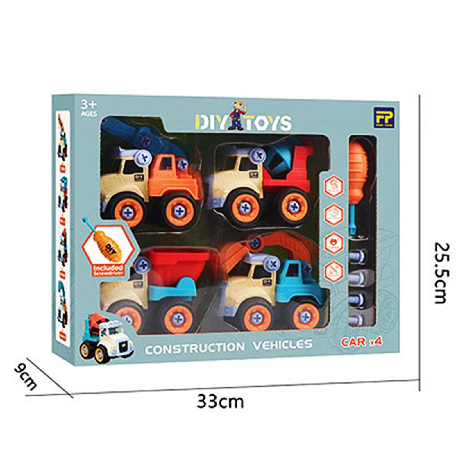 Kit 4 en 1 Vehiculos De Construcción DIY 11 cm altura .