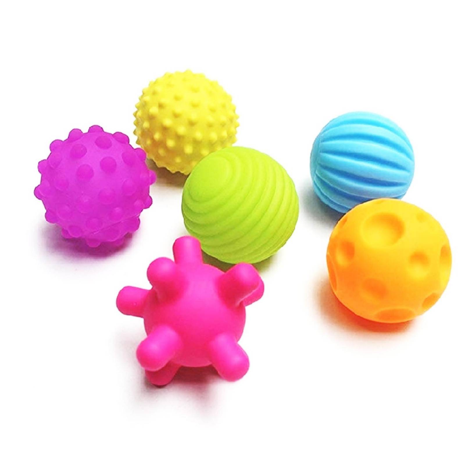 Set de 6 piezas de pelotas de plástico suaves con texturas son uno de los mejores juguetes para bebe .