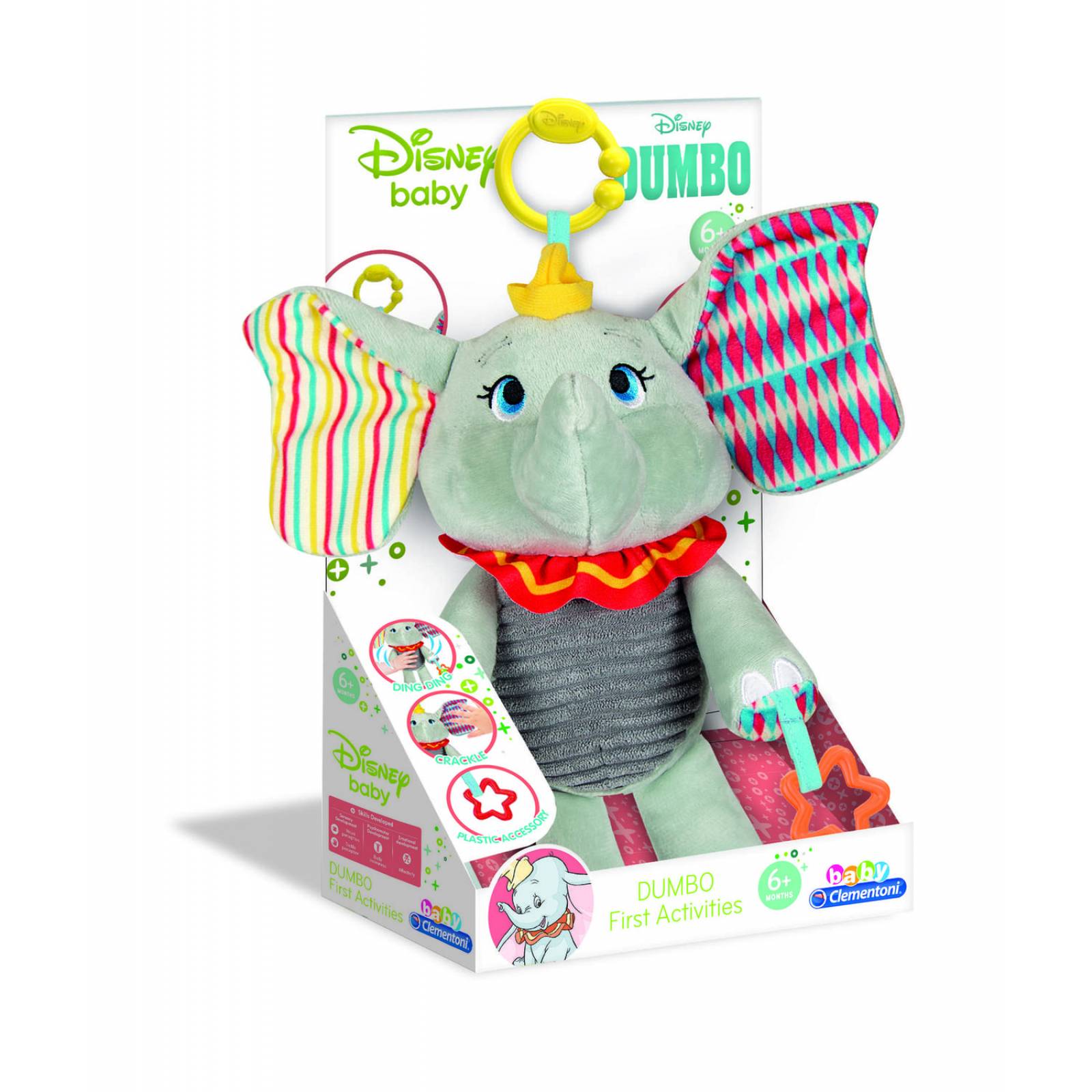 Peluche Dumbo Texturas Con Actividades y Sonido Clementoni 