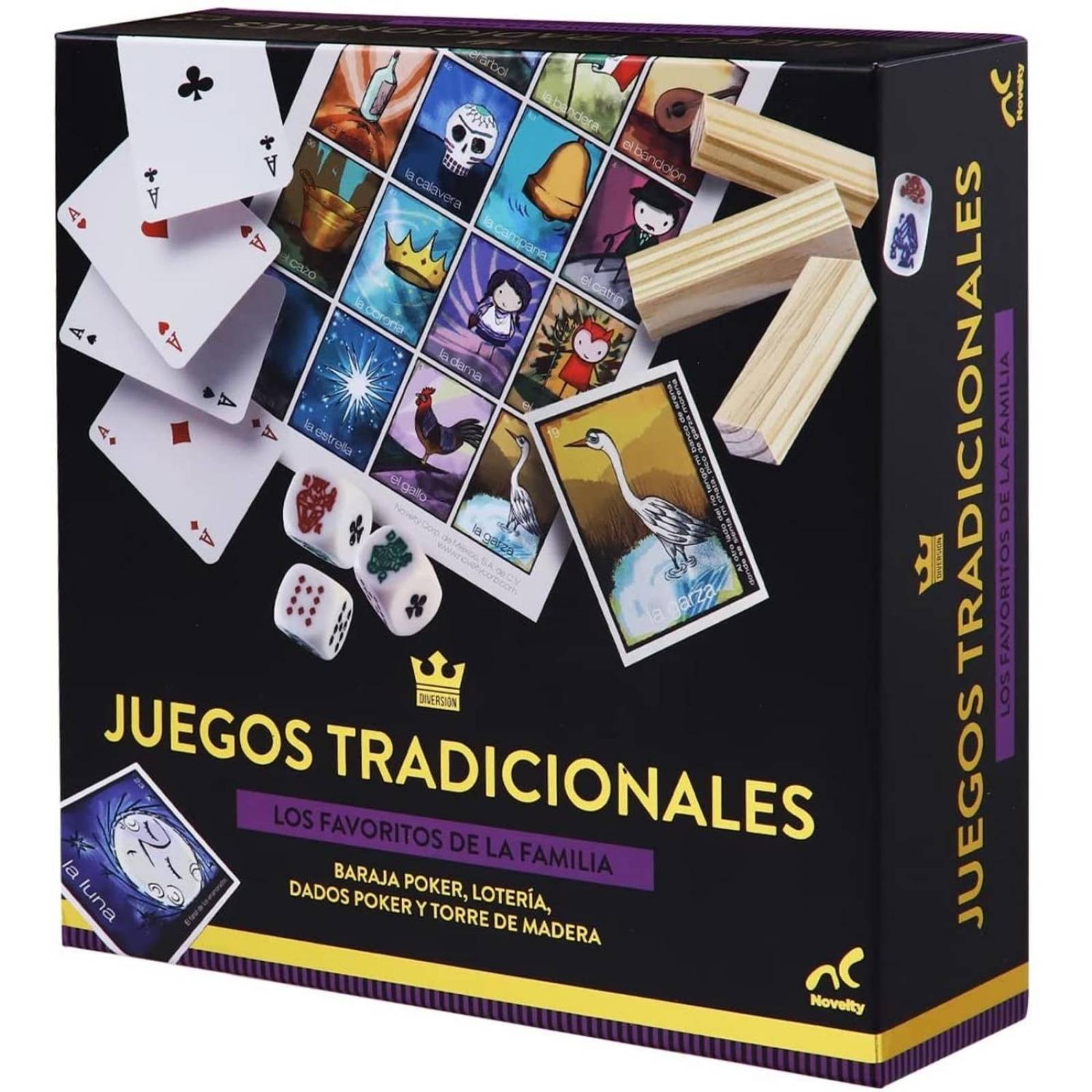 Juegos 3 en 1 Lotería, Póker, Torre Madera Familiar .