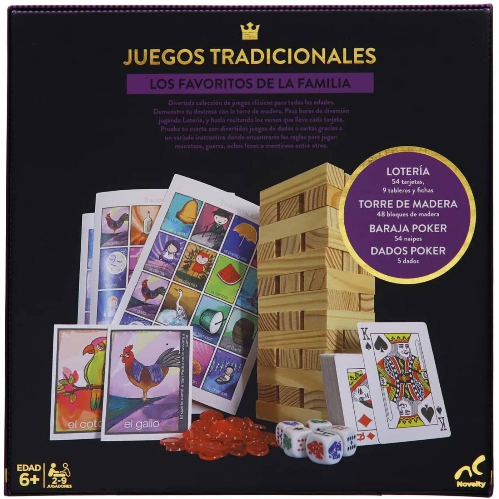 Juegos 3 en 1 Lotería, Póker, Torre Madera Familiar .