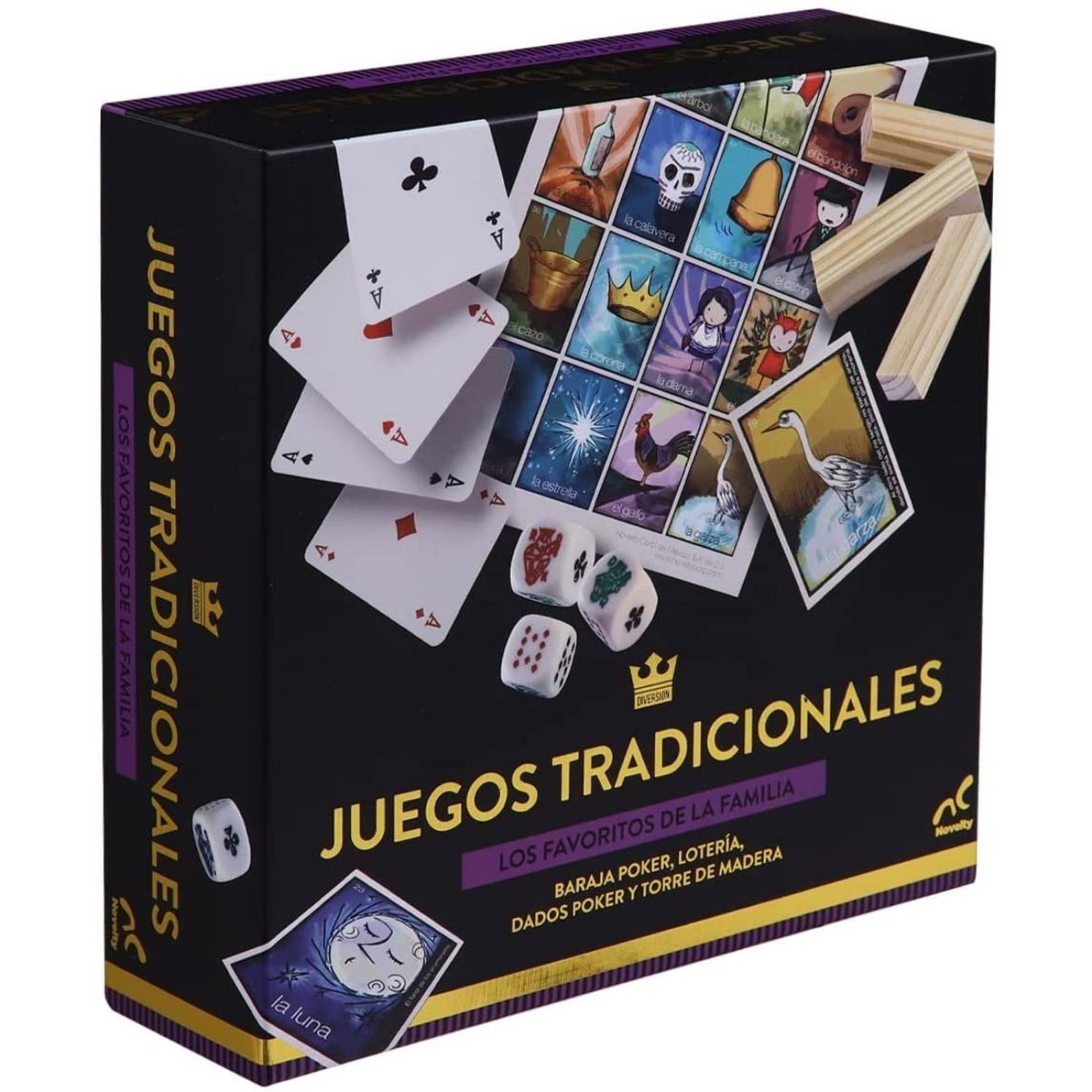Juegos 3 en 1 Lotería, Póker, Torre Madera Familiar .