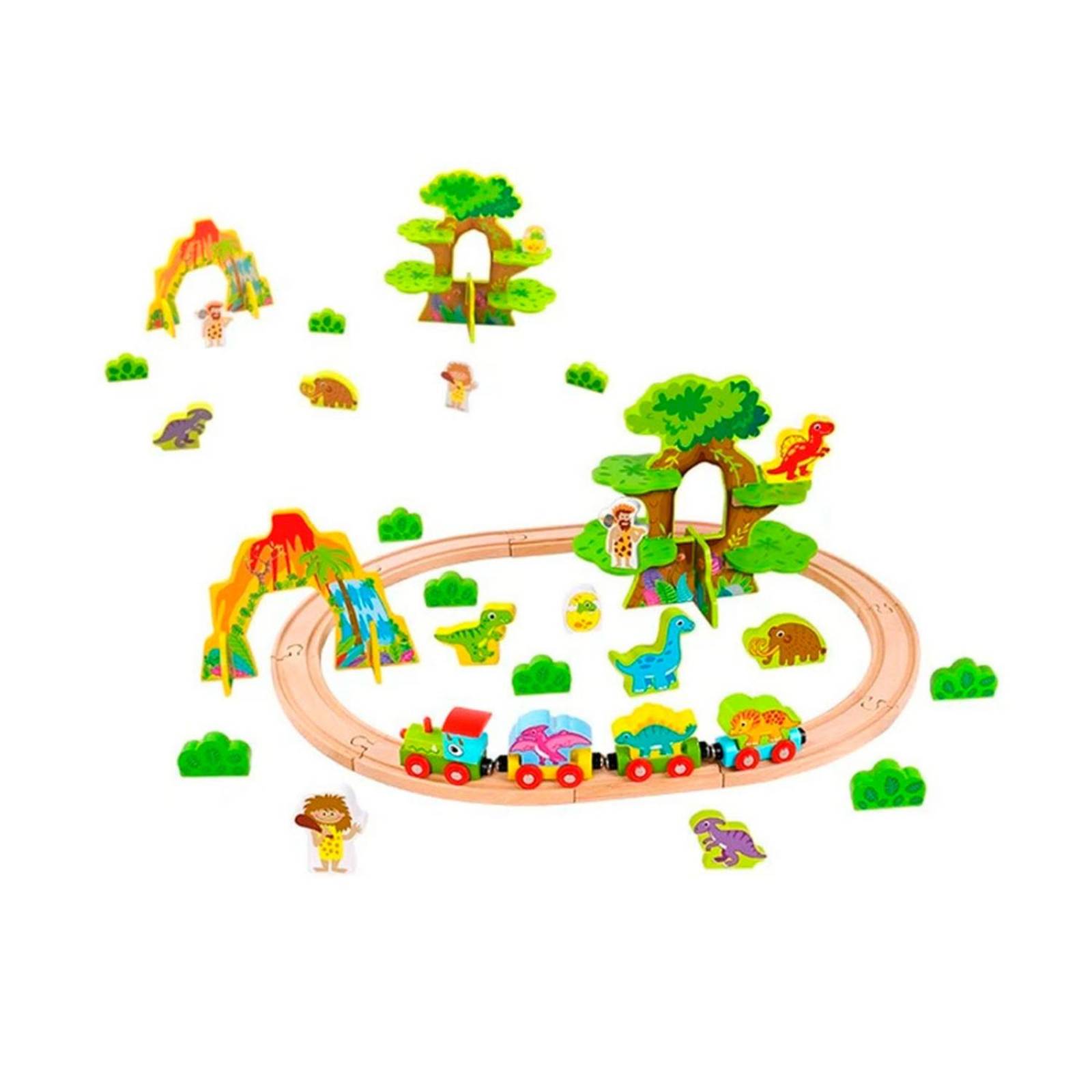 Tren De Madera De Dinosaurios Set De 40 Piezas Infantil .