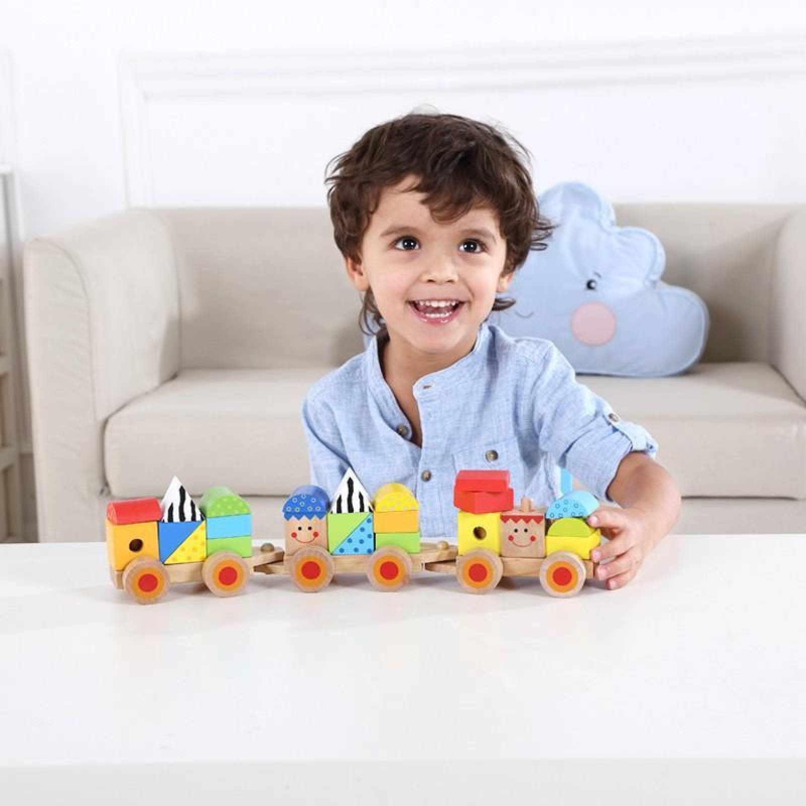 Tren De Madera Apilable Para Bebes Motriz Didactico 26 Pz .