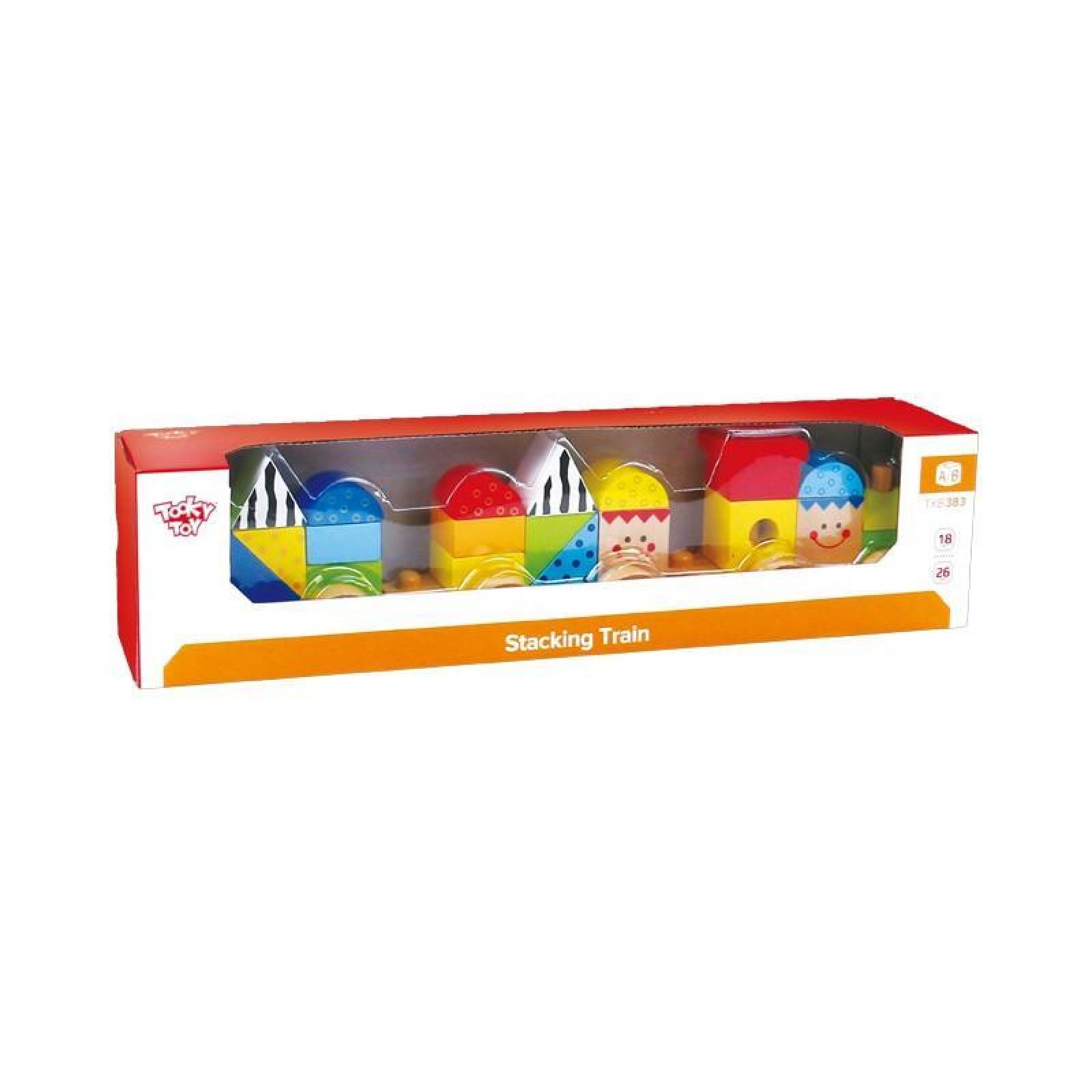 Tren De Madera Apilable Para Bebes Motriz Didactico 26 Pz .