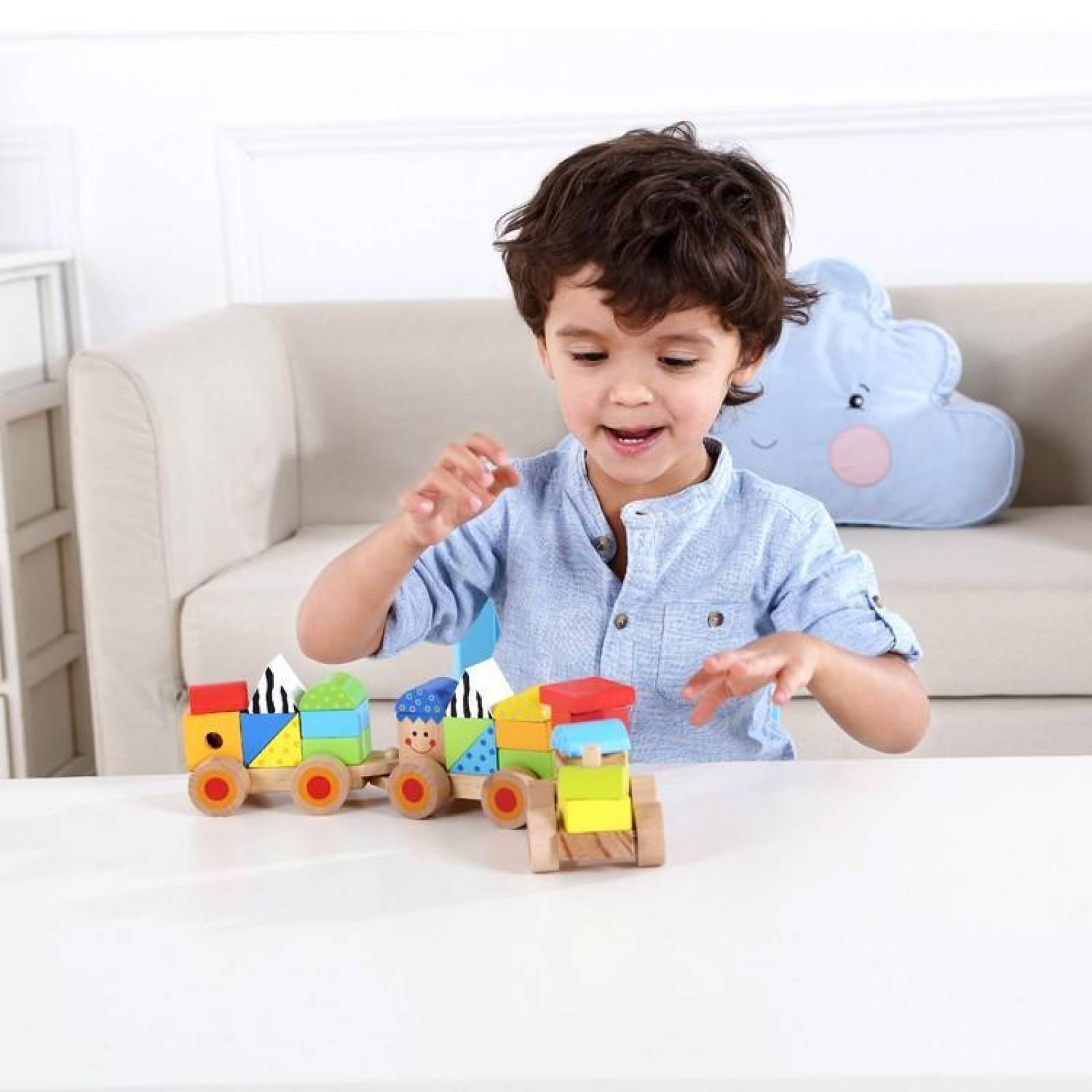 Tren De Madera Apilable Para Bebes Motriz Didactico 26 Pz .