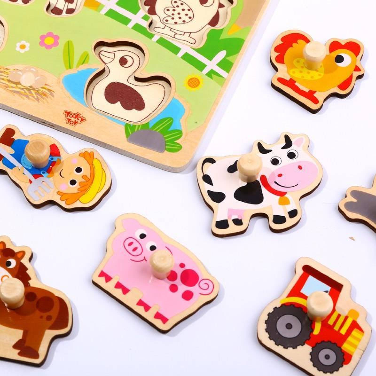 Rompecabezas De Madera Granja Infantil 10 Piezas Didáctico .