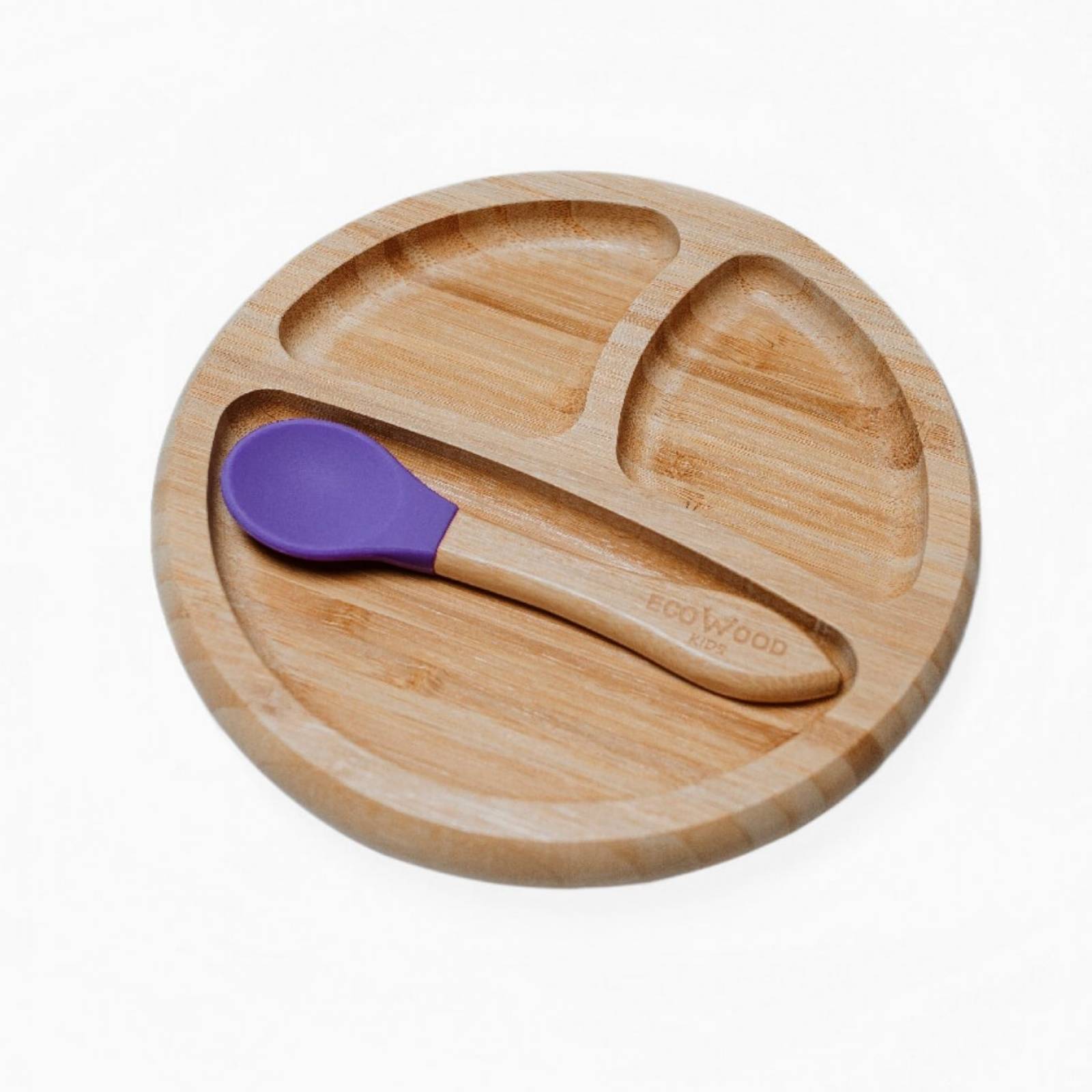 Plato Extendido Ecowood de Bambú y Base de Silicona con Divisiones para Bebe y Niño