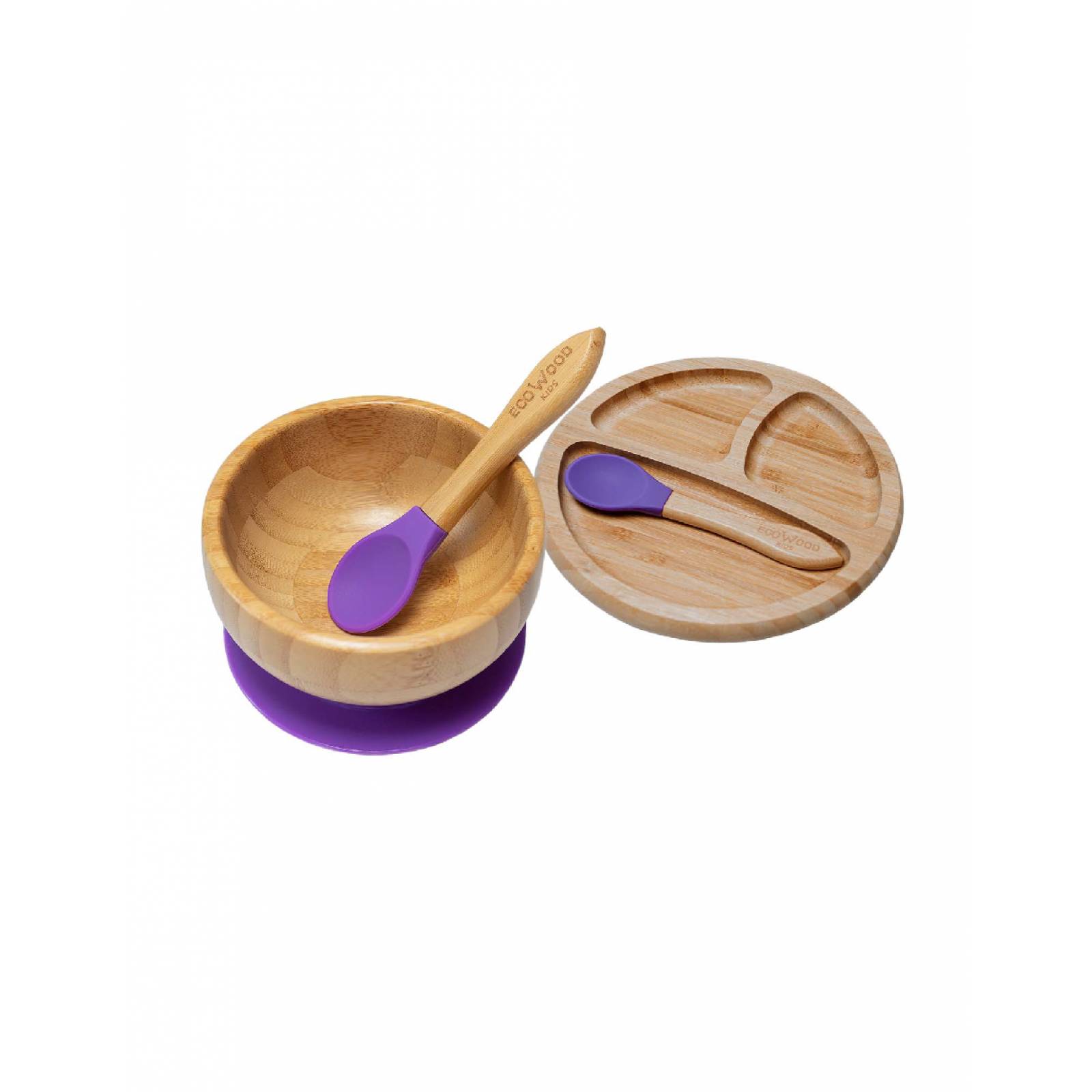 Bowl + Plato Extendido Ecowood de Bambú con Base de Silicona antiderrapante para Bebe y Niño
