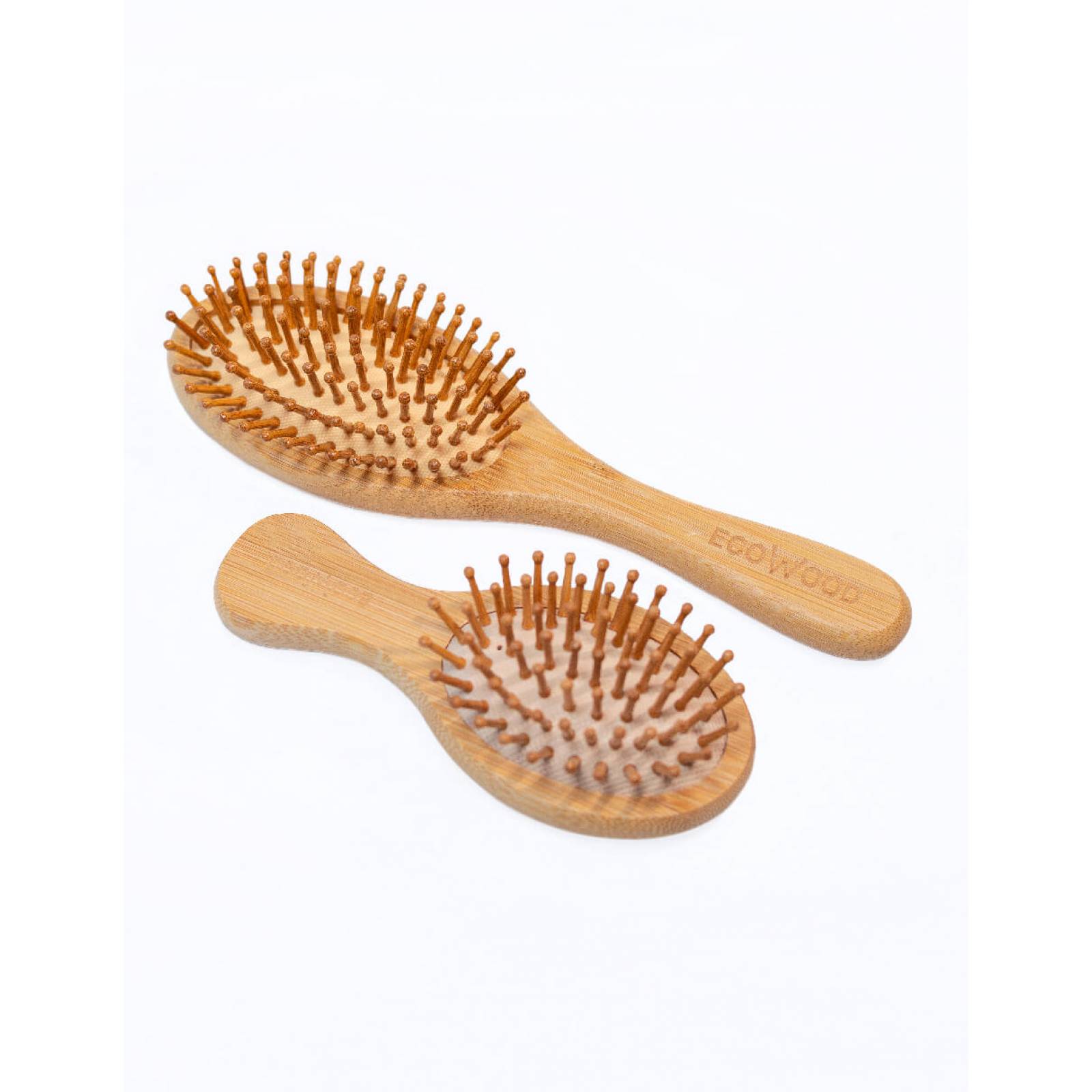 Set de 2 Cepillos para Cabello Ecowood de Bambú con Punta Redonda (Tamaño Estandar y de Bolsillo)