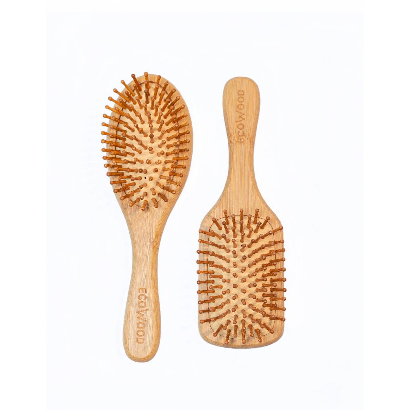 Kit 2 Cepillo Cabello Bambú Mediano Punta Redonda y Cuadrada