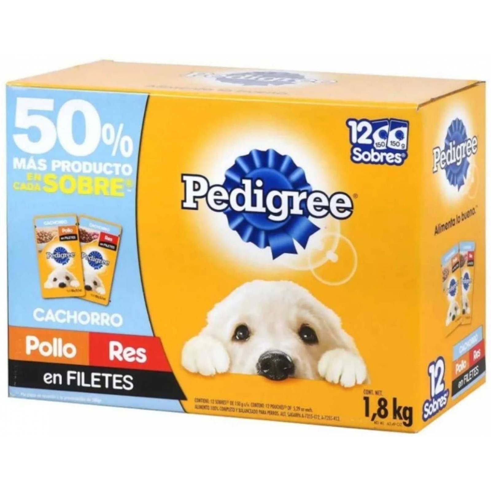 P Alimento para Perro 12 Sobres de 150g Pollo-Res en filetes Cachorro Pedigree