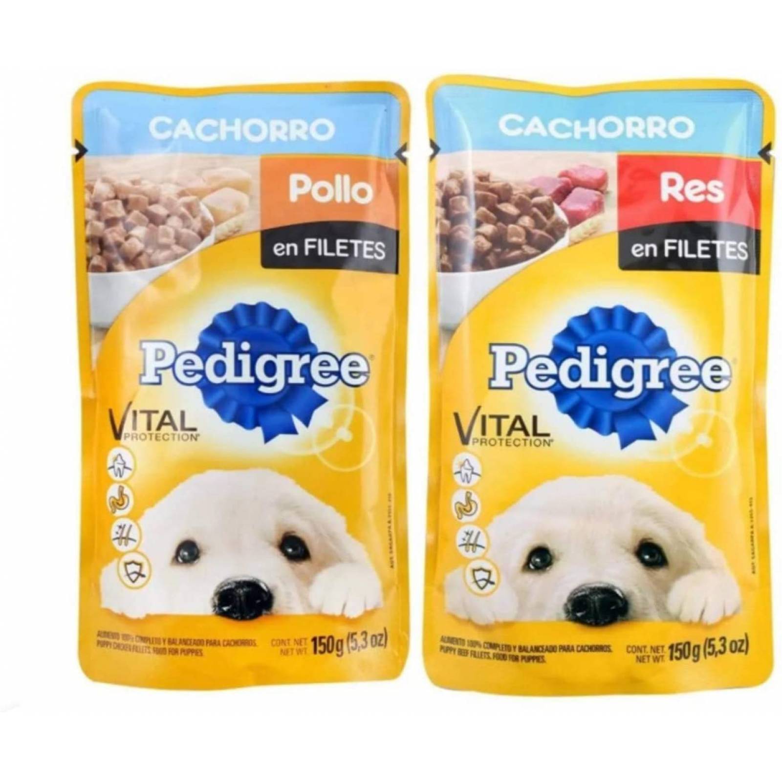 P Alimento para Perro 12 Sobres de 150g Pollo-Res en filetes Cachorro Pedigree